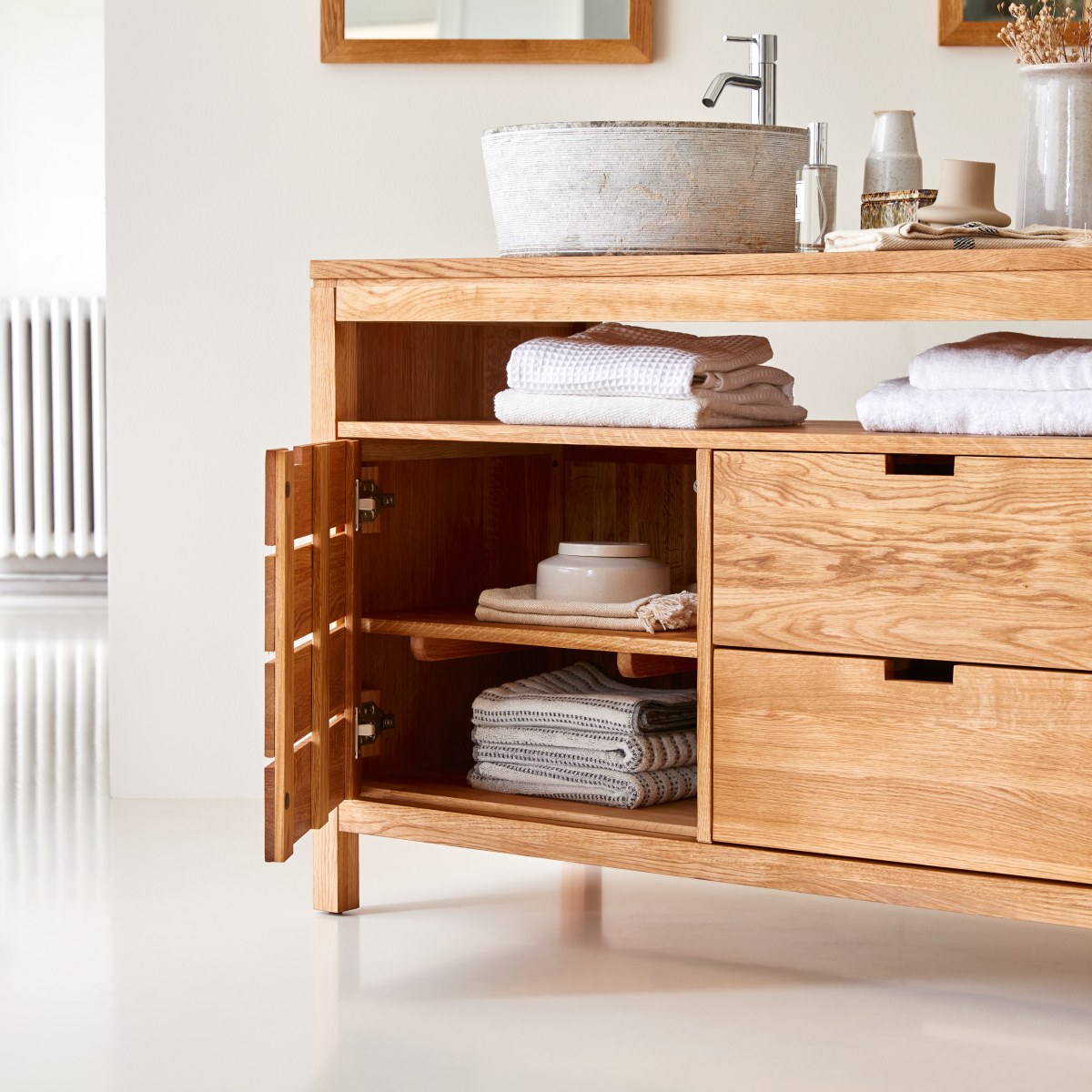 Serena - Waschtischunterschrank aus massiver Eiche 165 cm