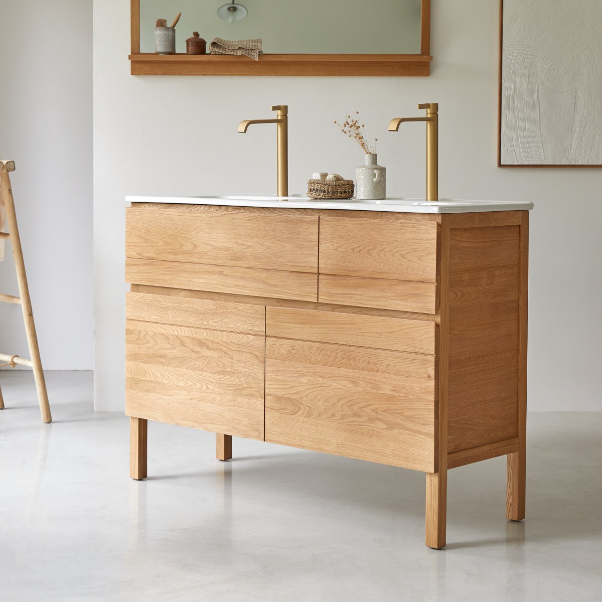 Easy - Badezimmermöbel aus massiver Eiche und Keramik 120 cm
