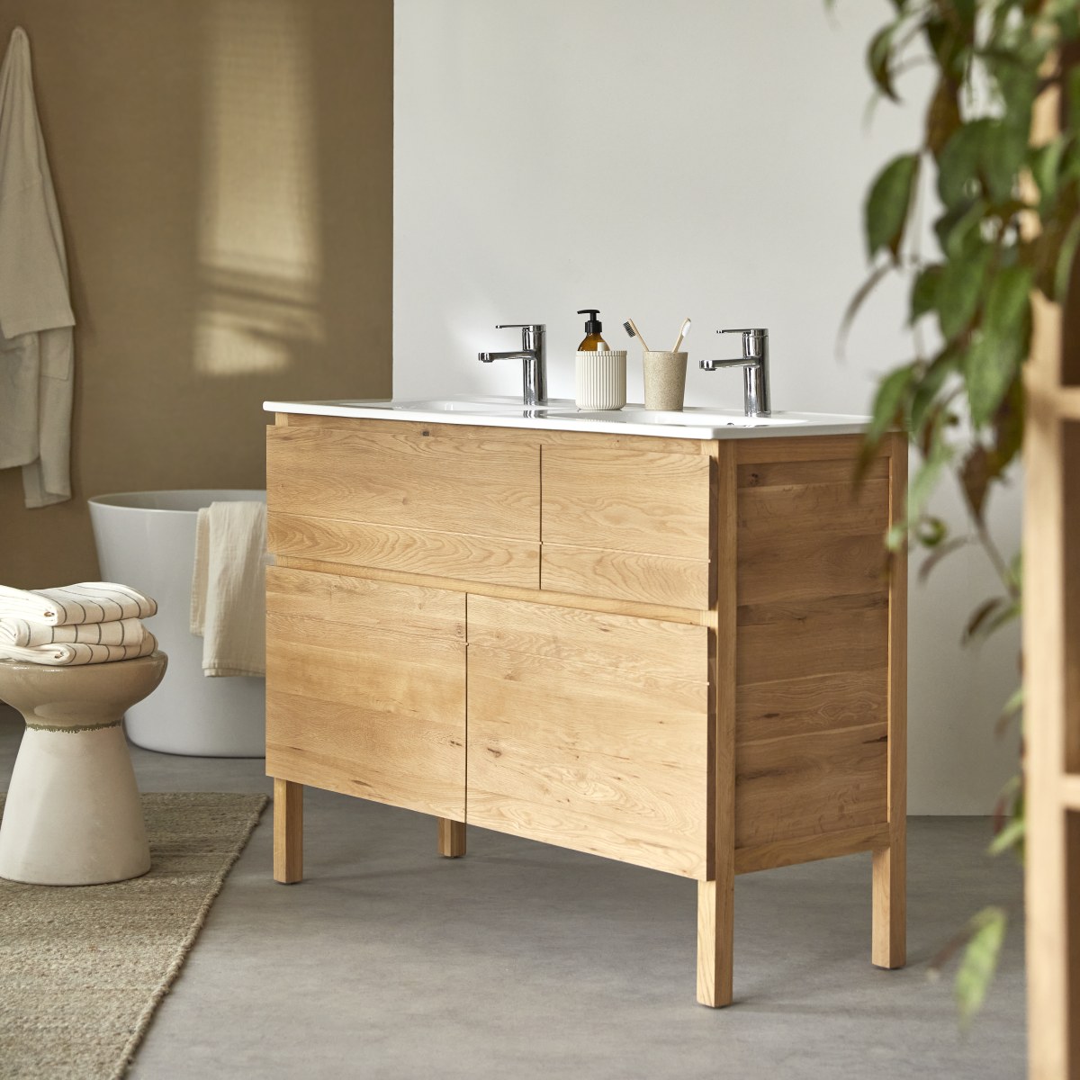 Easy - Badezimmermöbel aus massiver Eiche und Keramik 120 cm