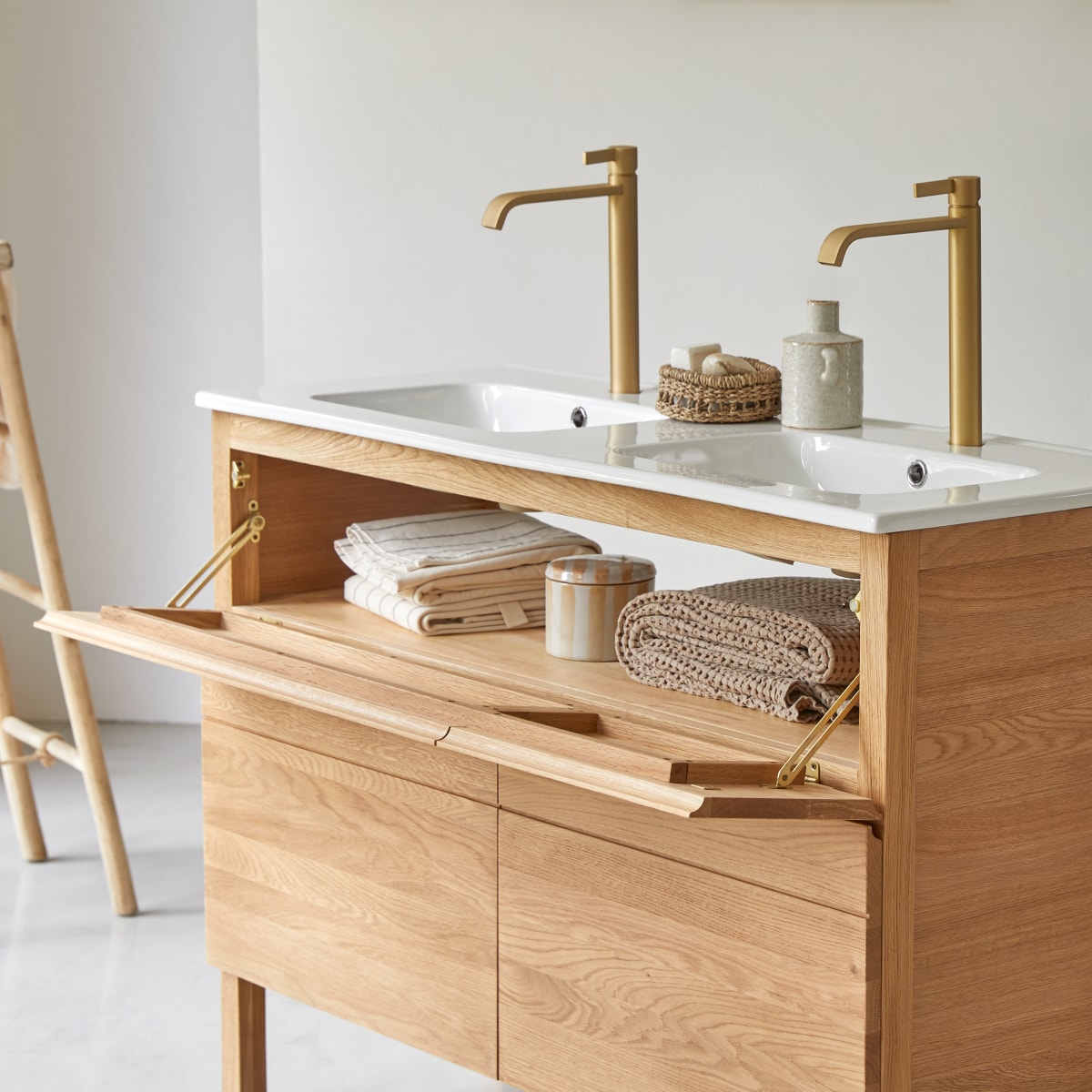 Easy - Badezimmermöbel aus massiver Eiche und Keramik 120 cm