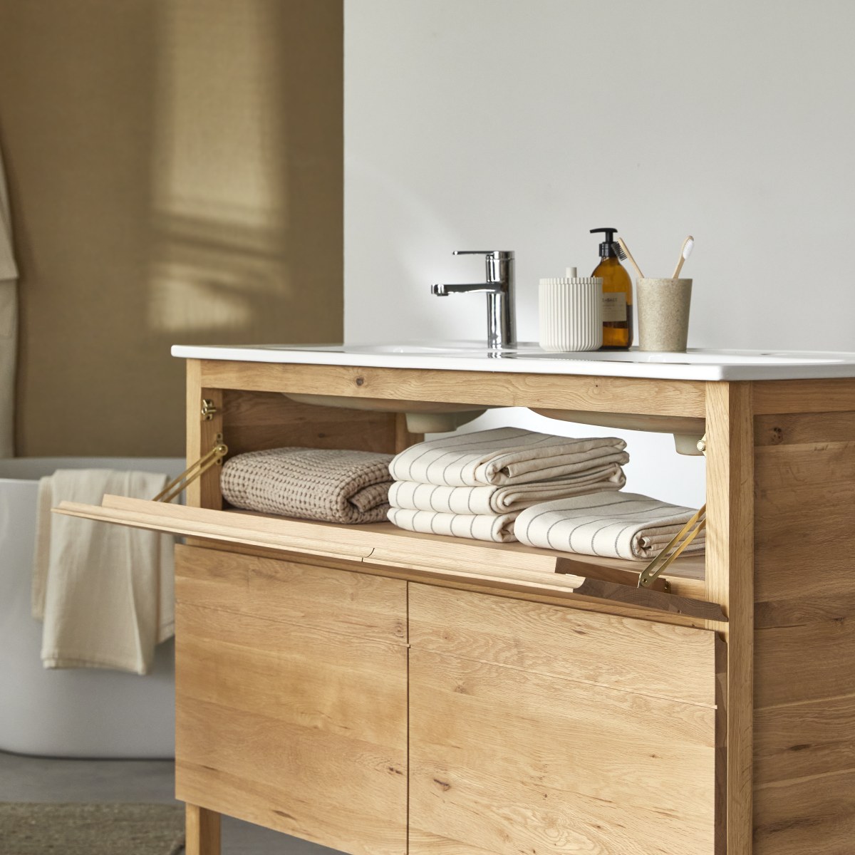 Easy - Badezimmermöbel aus massiver Eiche und Keramik 120 cm