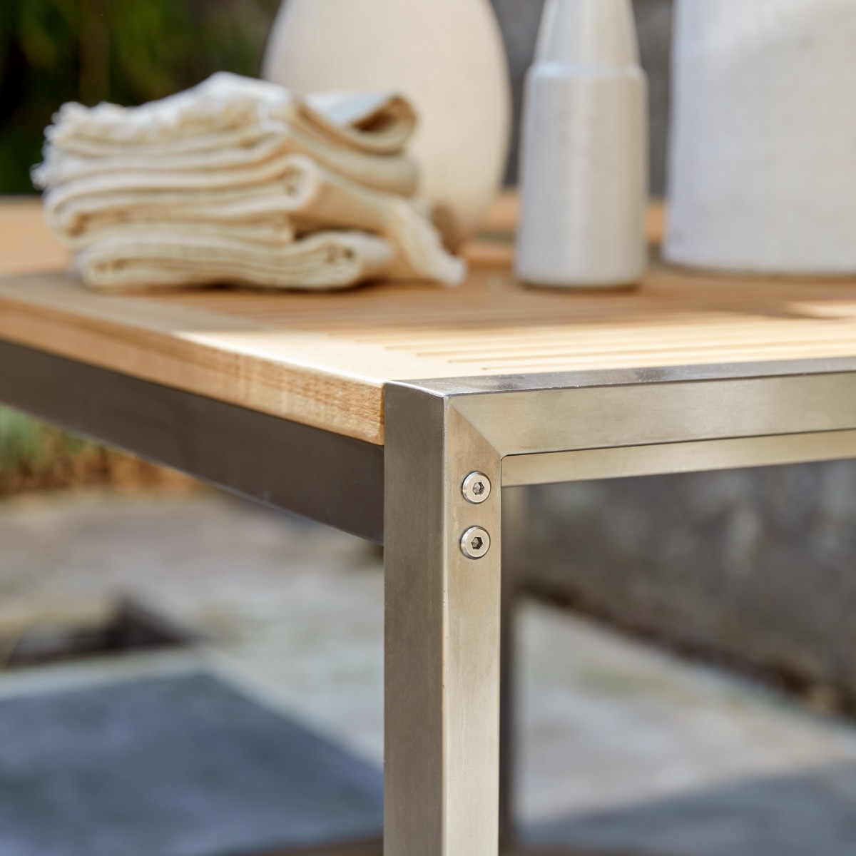 Arno - Set da giardino in teak massello e inox, 6 posti