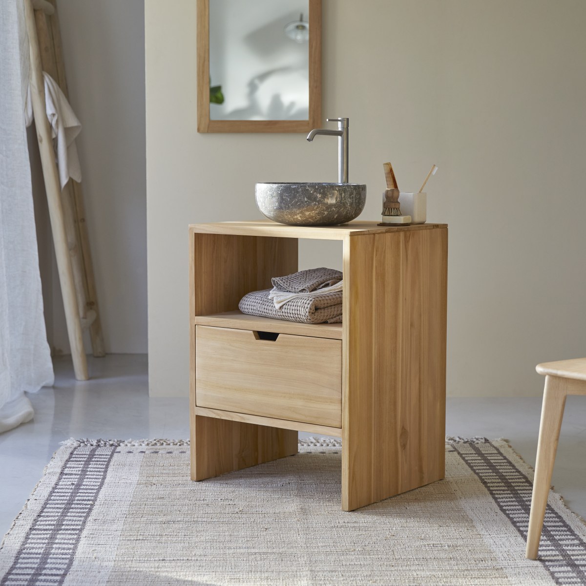 Kwarto - Waschtischunterschrank aus massivem Teakholz 60 cm