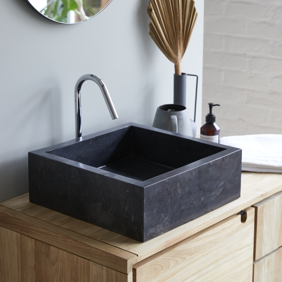 Slats - Waschbecken aus Marmor dark grey b. 41 cm