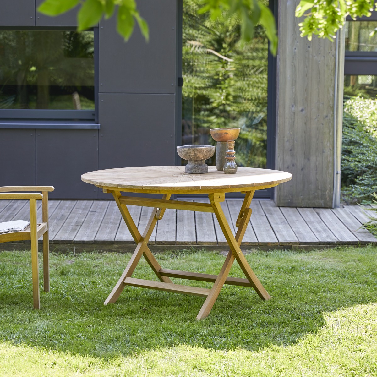 Andria - Conjunto de jardín de teca maciza con 2 sillones