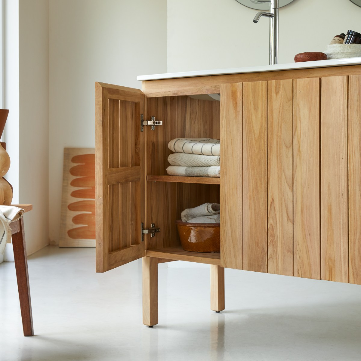 Jill - Badezimmermöbel aus massivem Teakholz und Keramik 120 cm