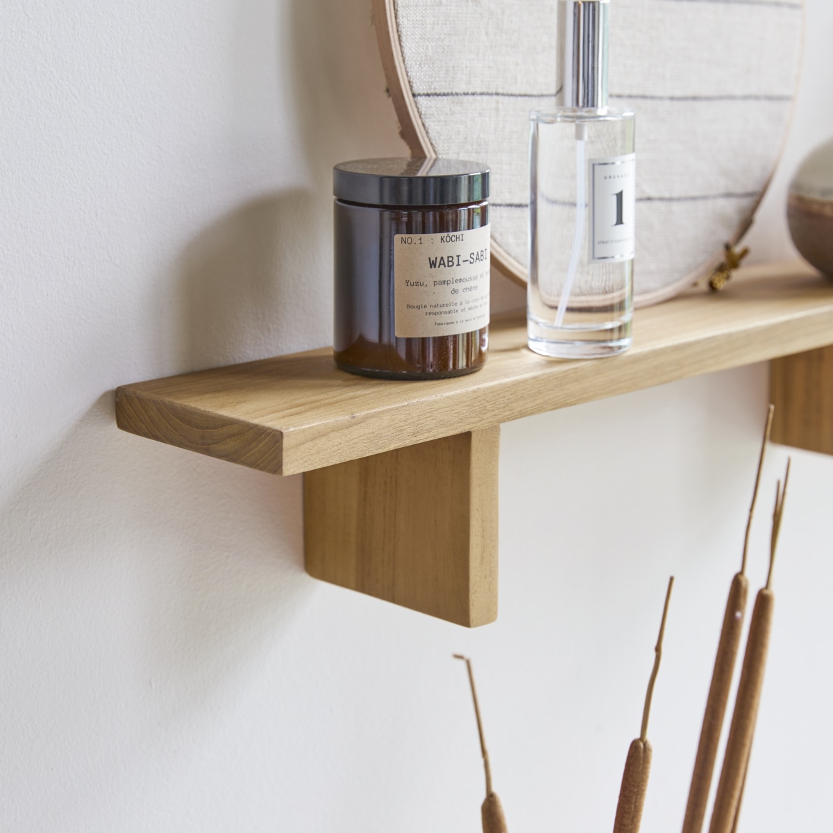 Bahya - Etagère de salle de bain horizontale en teck massif
