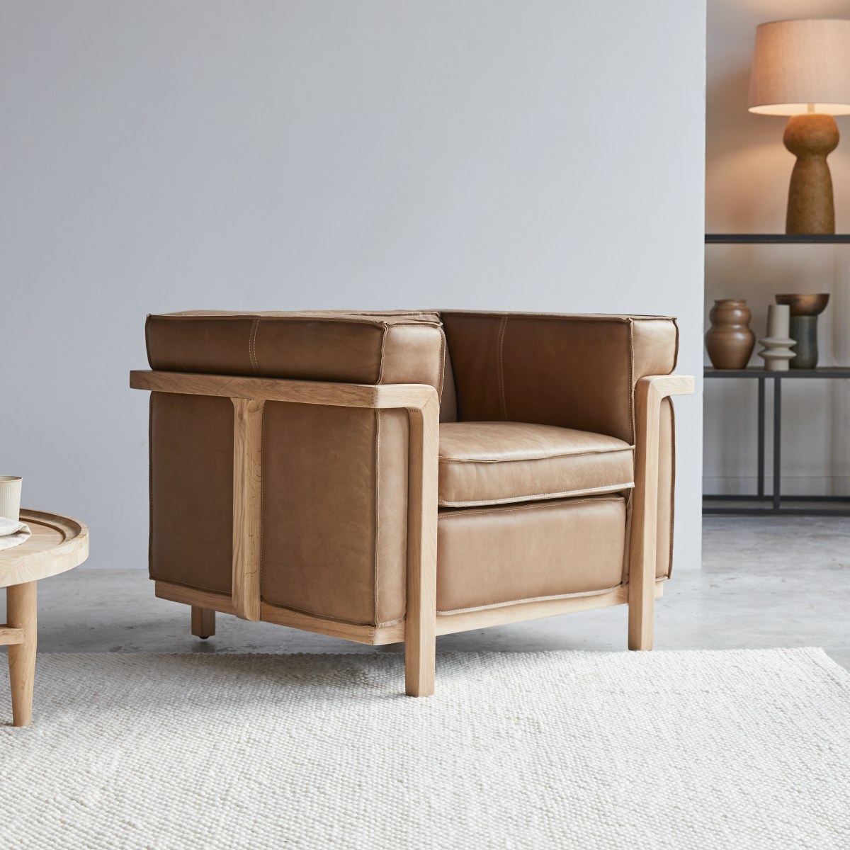 Cobbelwood - Sessel aus massivem Eichenholz und Leder Cheyenne