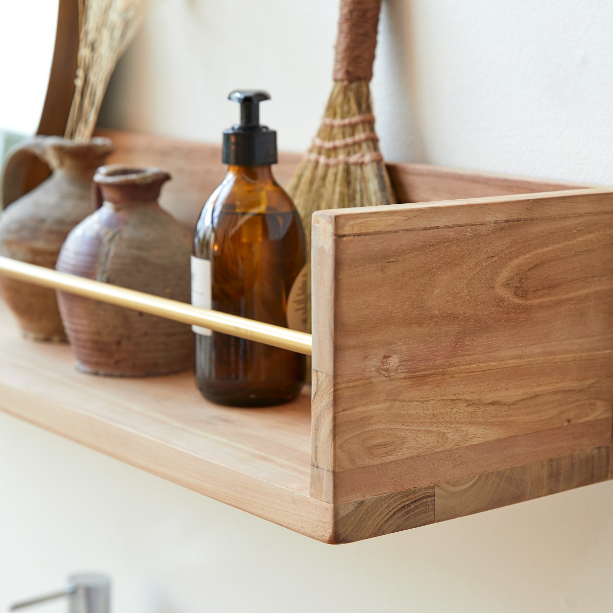 Sasha - Bathroom wall shelf in solid teak - 100 cm
