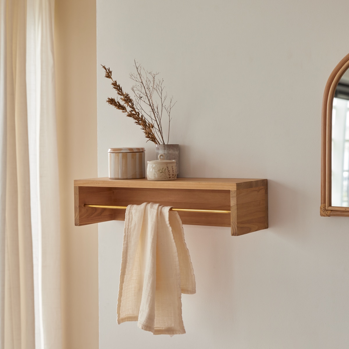 Sasha - Handtuchhalter zur Wandmontage aus massivem Teakholz 60 cm
