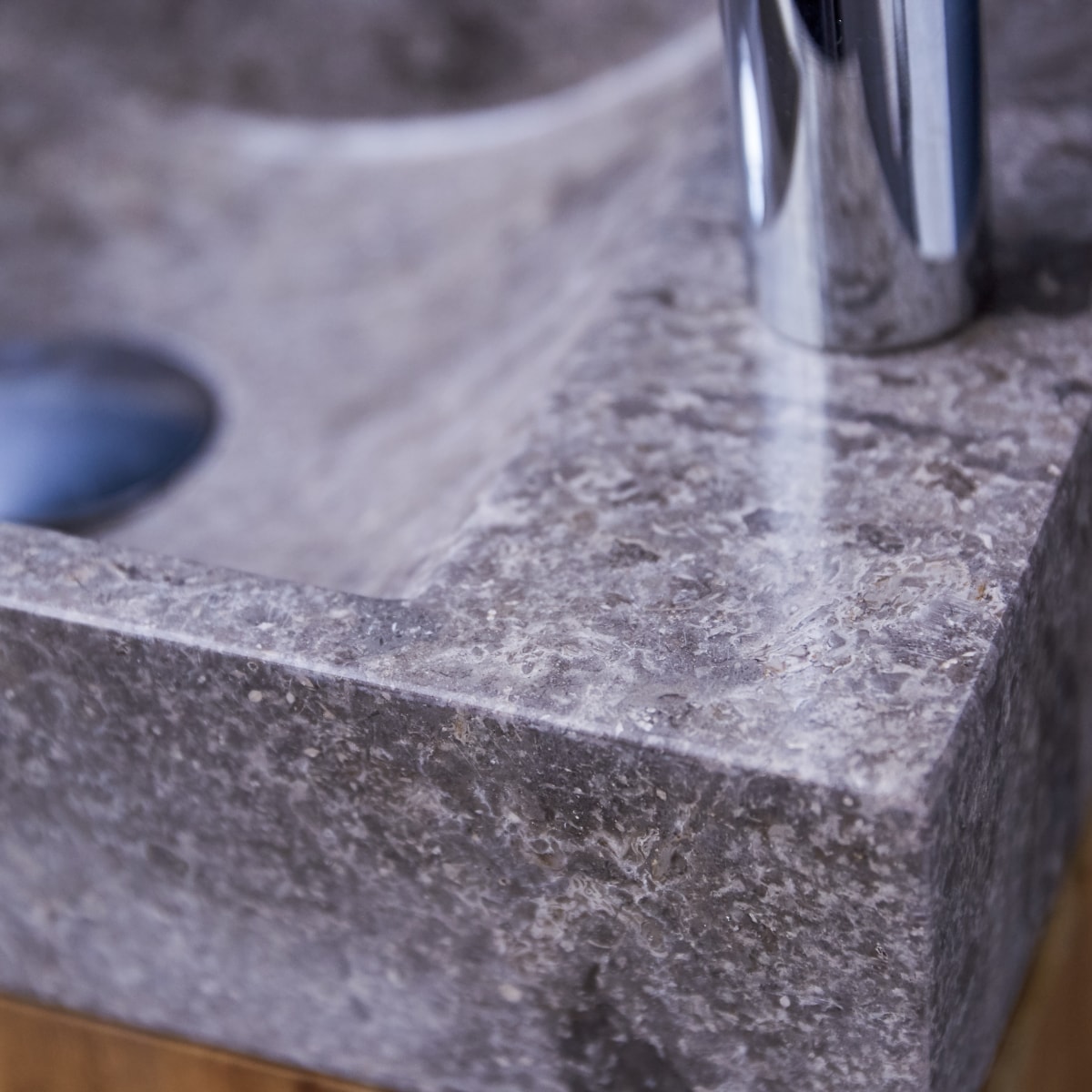 Stelle - Badunterschrank massivem Teakholz mit Marmor Waschbecken grey