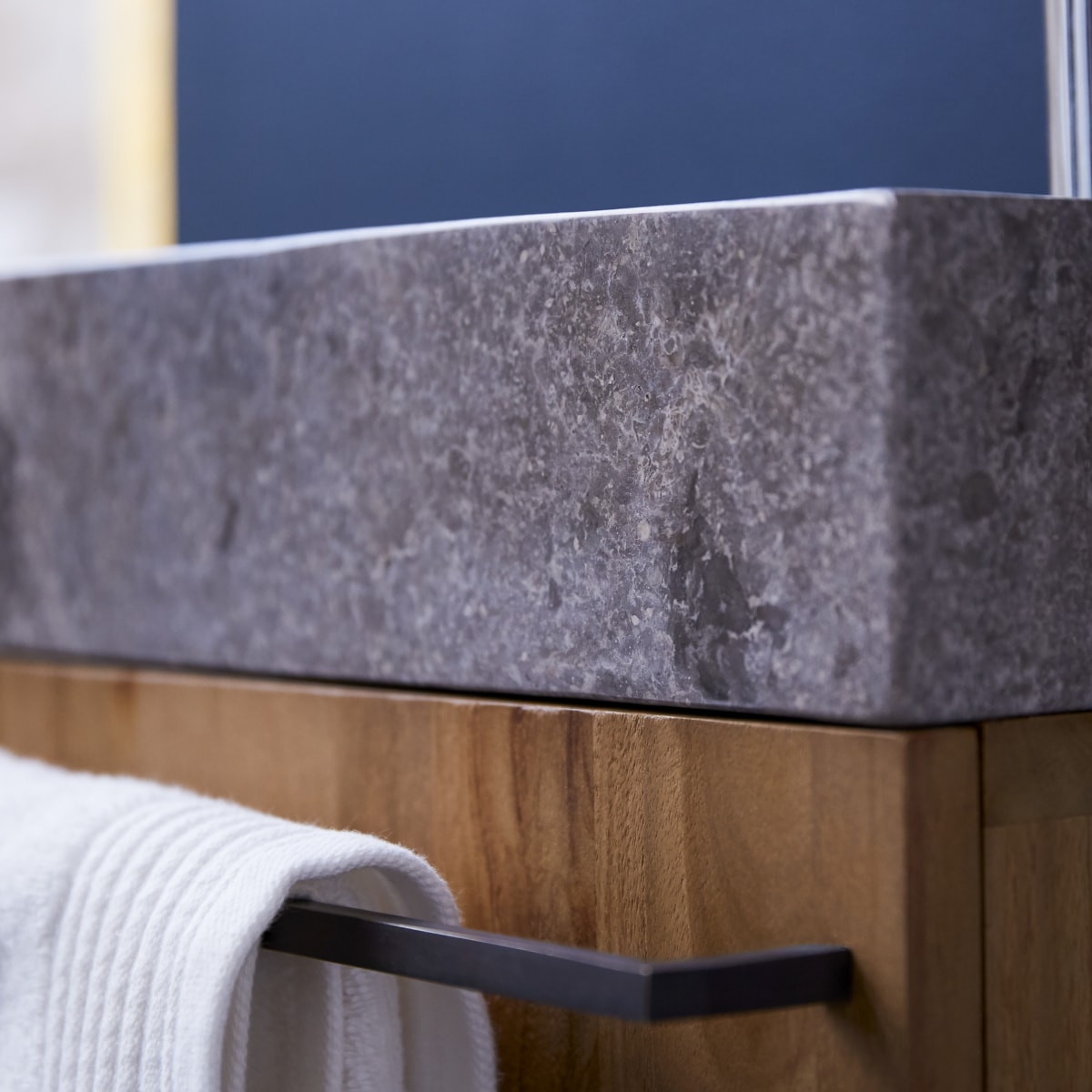Stelle - Badunterschrank massivem Teakholz mit Marmor Waschbecken grey