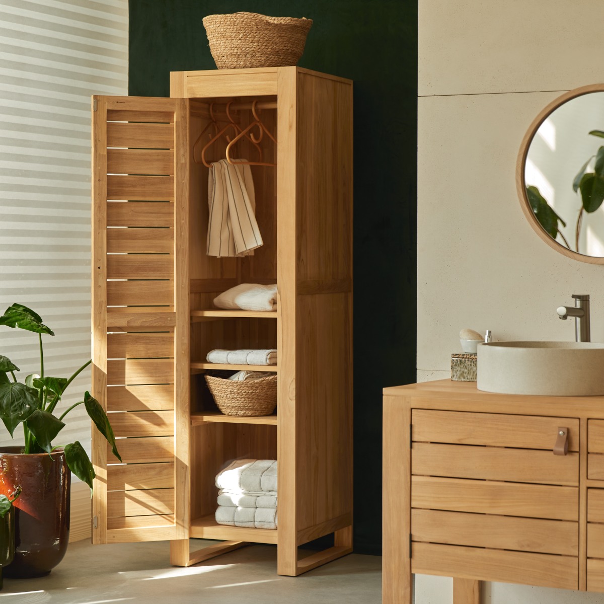 Minimalys - Bad-Hochschrank aus massivem Teakholz