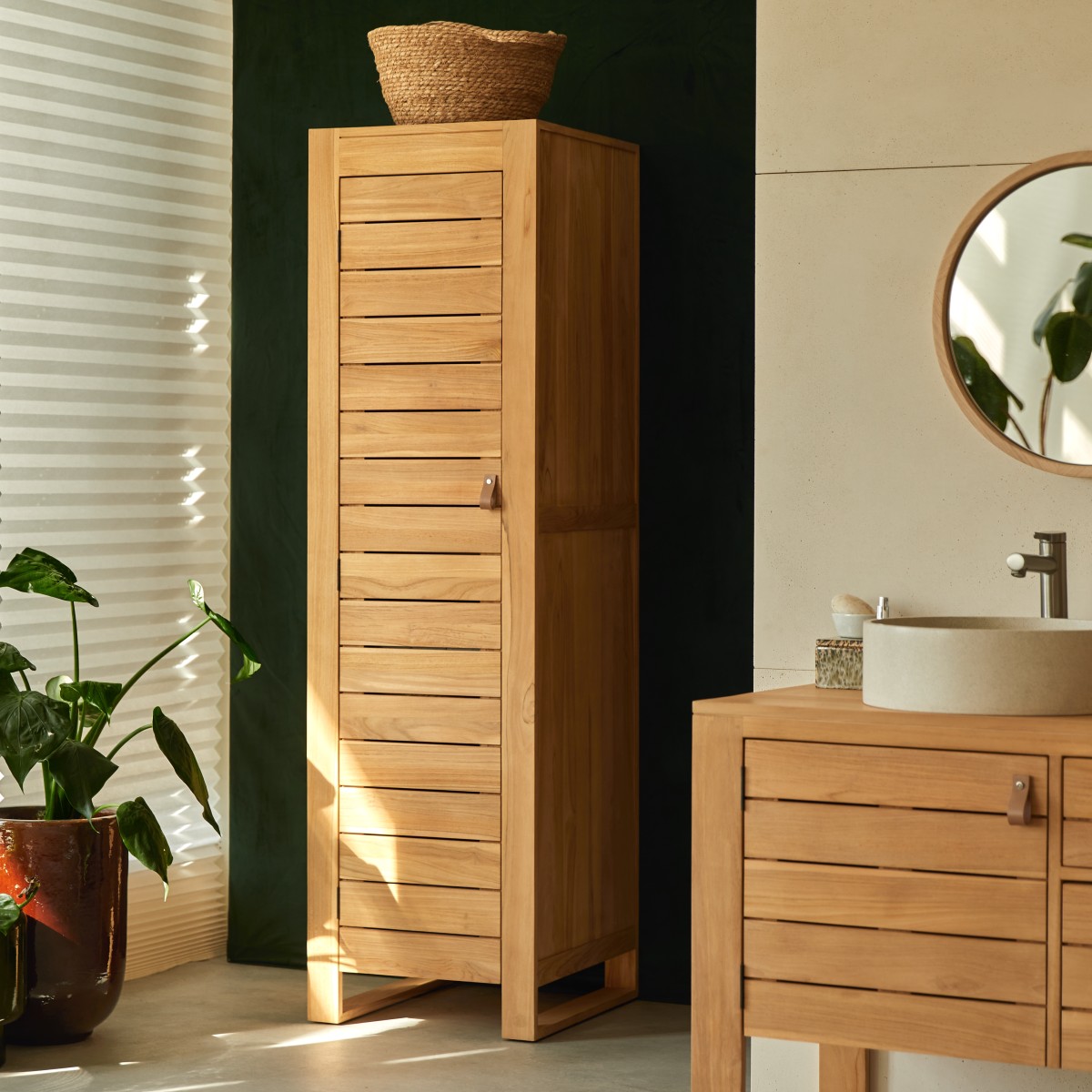 Minimalys - Bad-Hochschrank aus massivem Teakholz