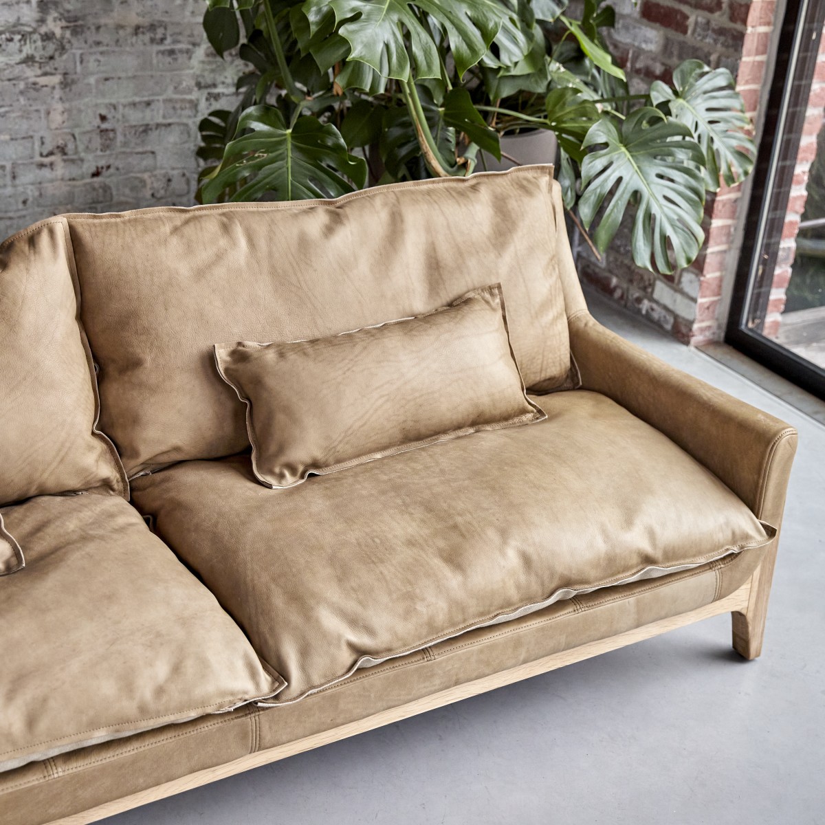 Woodnest - Sofa 3-Sitzer aus massivem Eichenholz und Leder Cheyenne