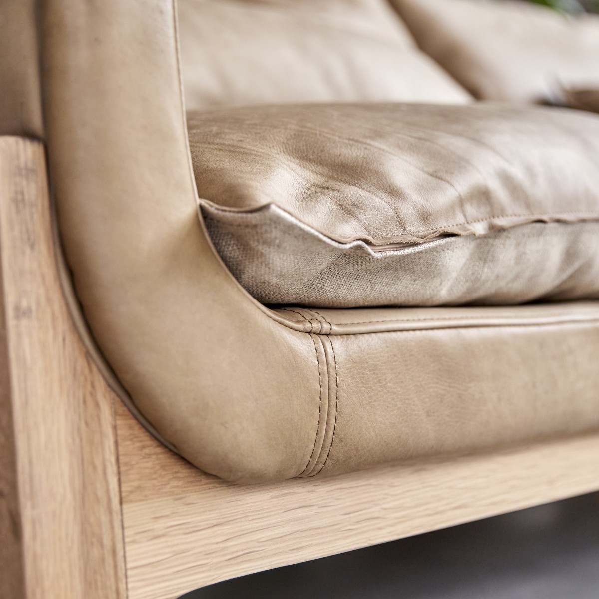Woodnest - Sofa 3-Sitzer aus massivem Eichenholz und Leder Cheyenne