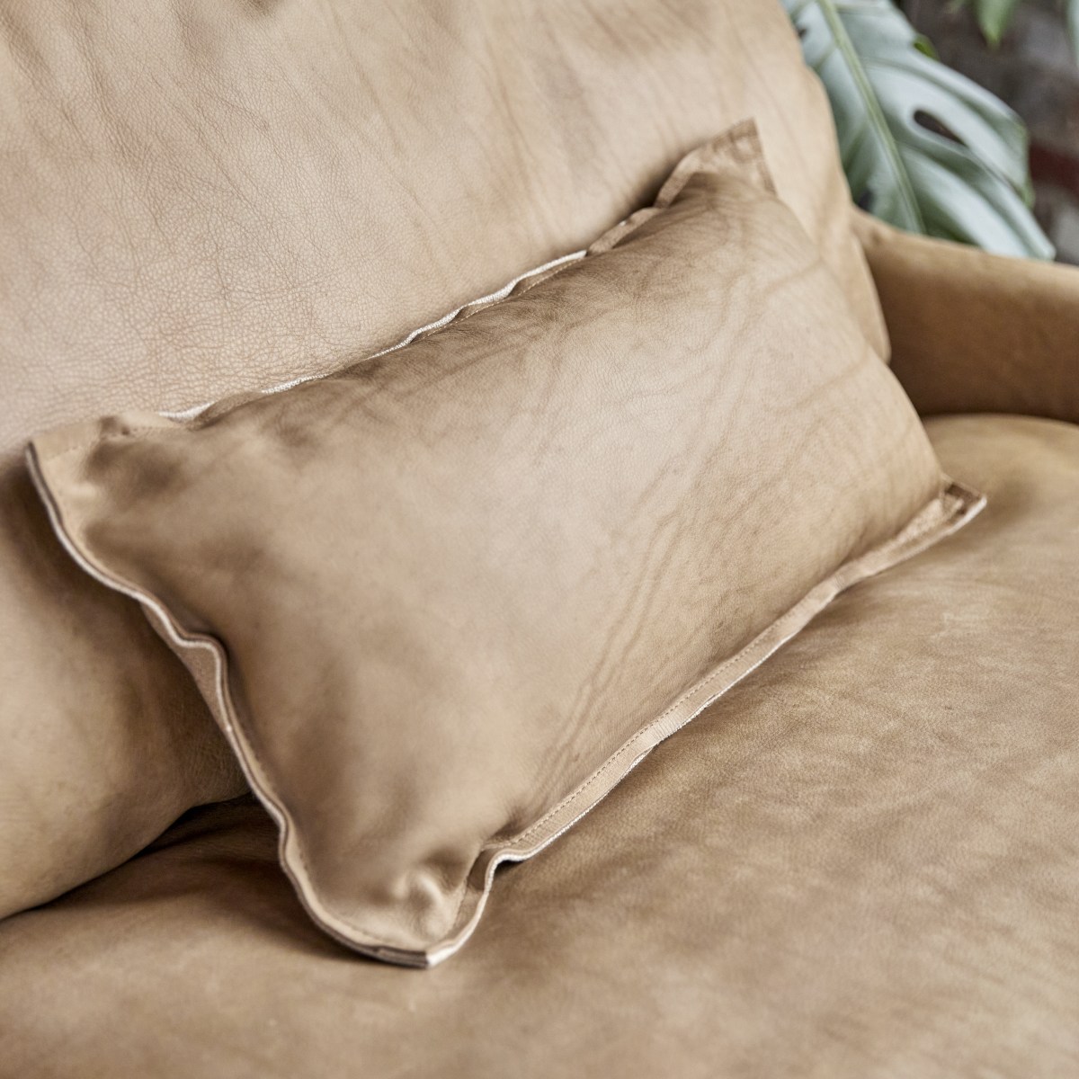 Woodnest - Sofa 3-Sitzer aus massivem Eichenholz und Leder Cheyenne
