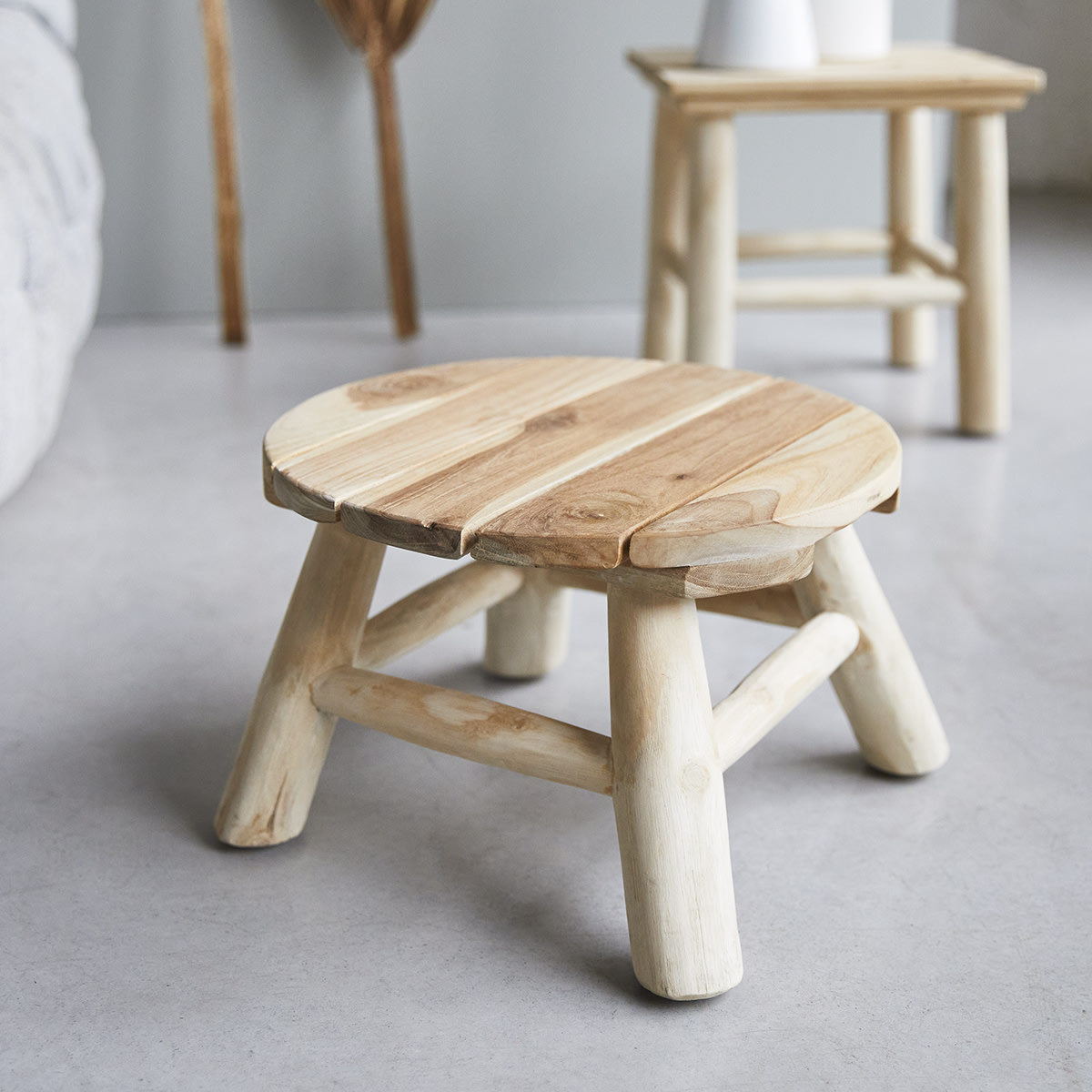Kilim - Deko-Hocker aus massivem Teak