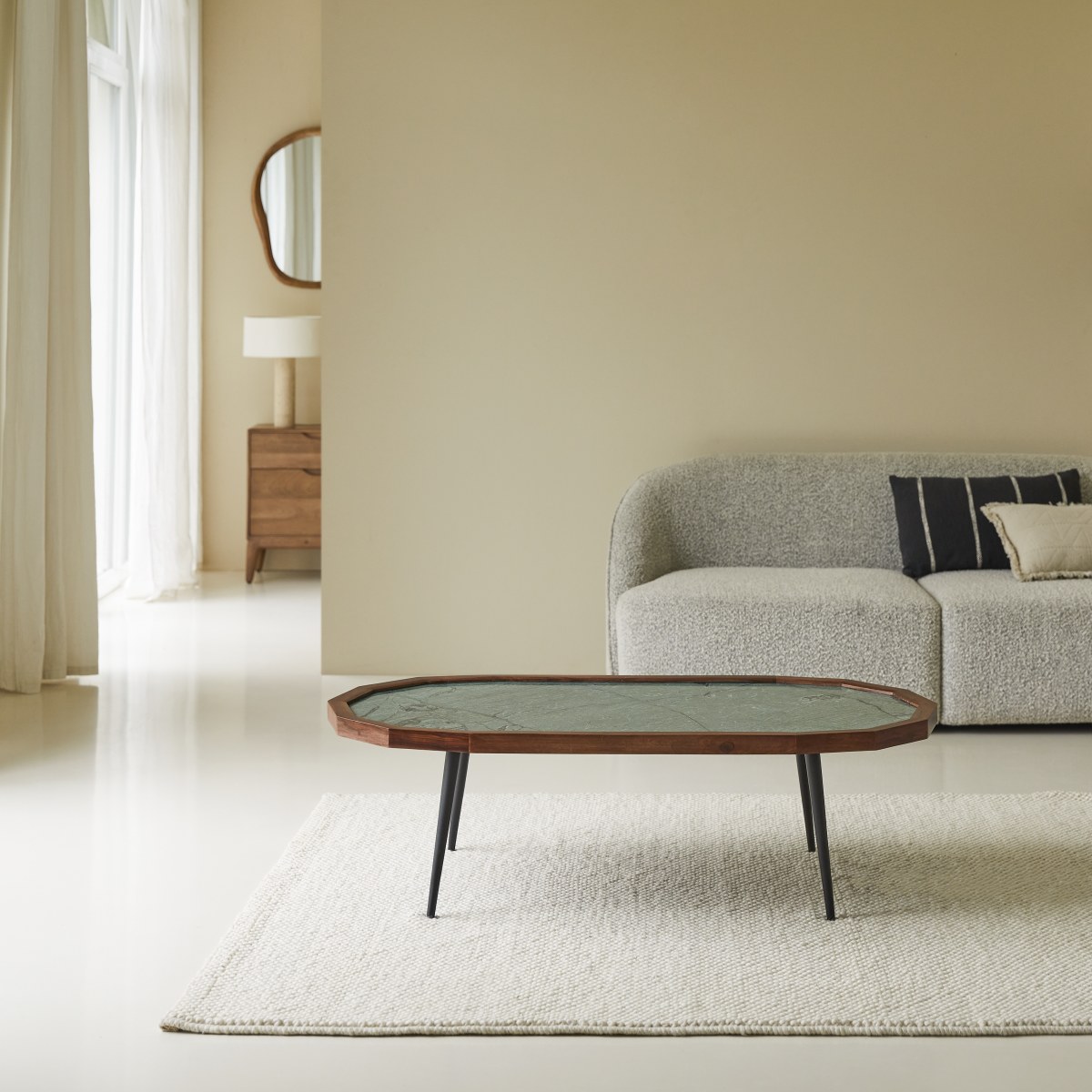 Jade - Couchtisch aus massivem Palisanderholz und Marmor