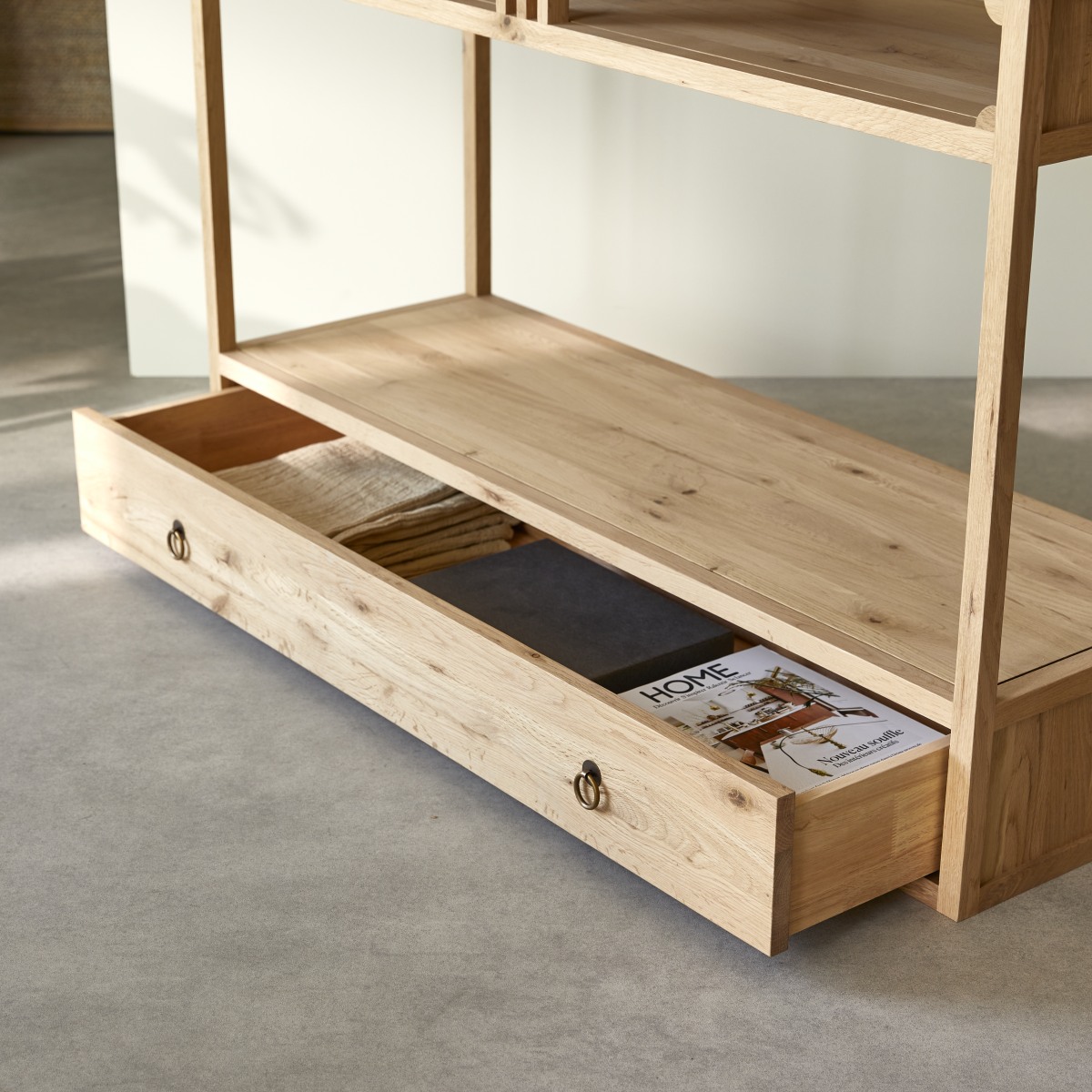 Clovis - Consolle 1 cassetto in legno di quercia massello