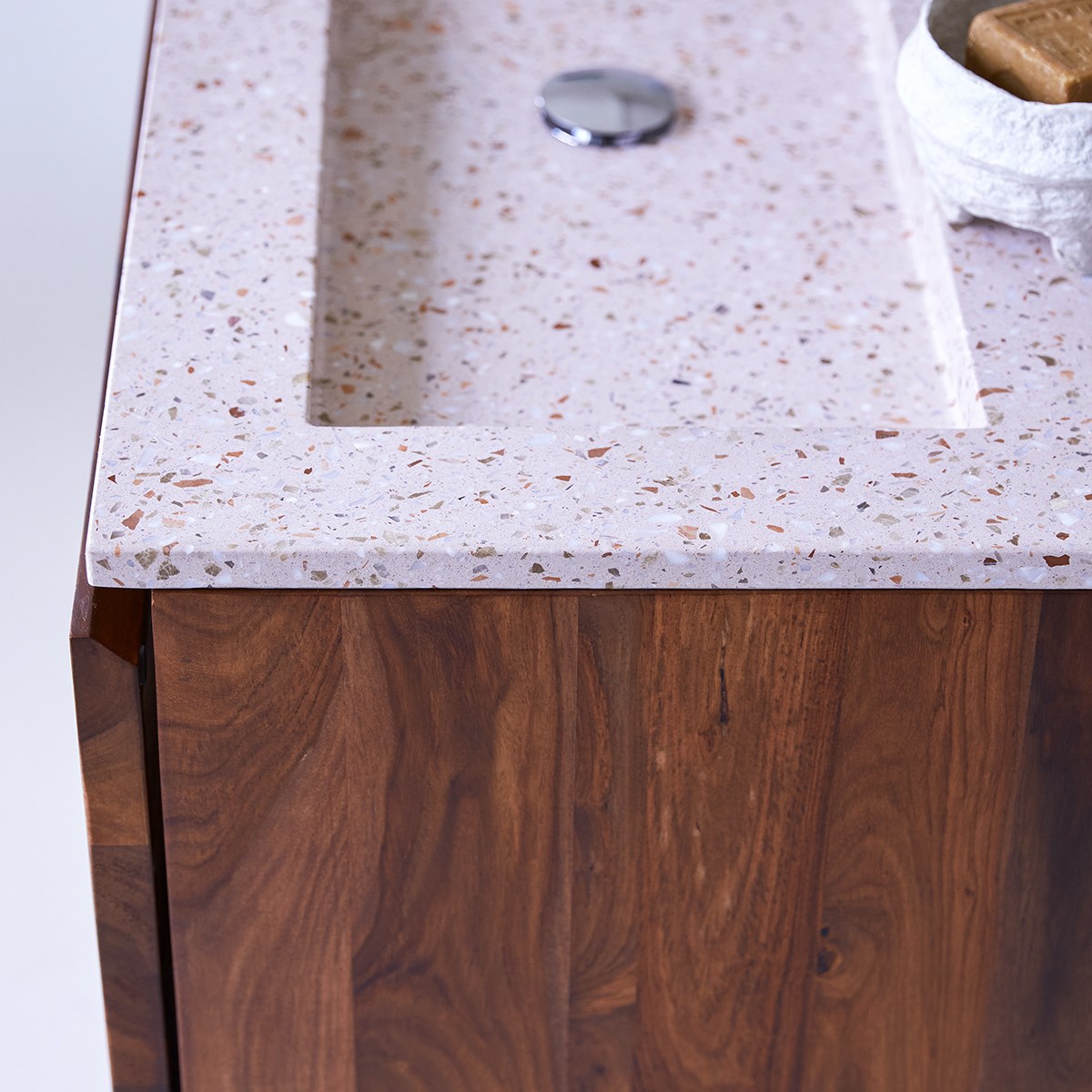 Nova - Meuble Salle de Bain en palissandre massif et terrazzo premium Pink 120