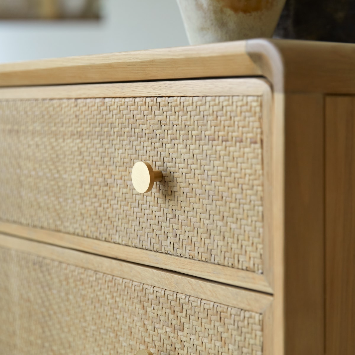 Come - Chest of drawers in solid oak and cane