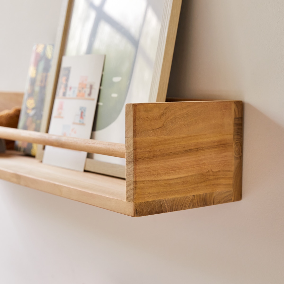 Ugo - Estantería infantil de pared de teca maciza de 100 cm