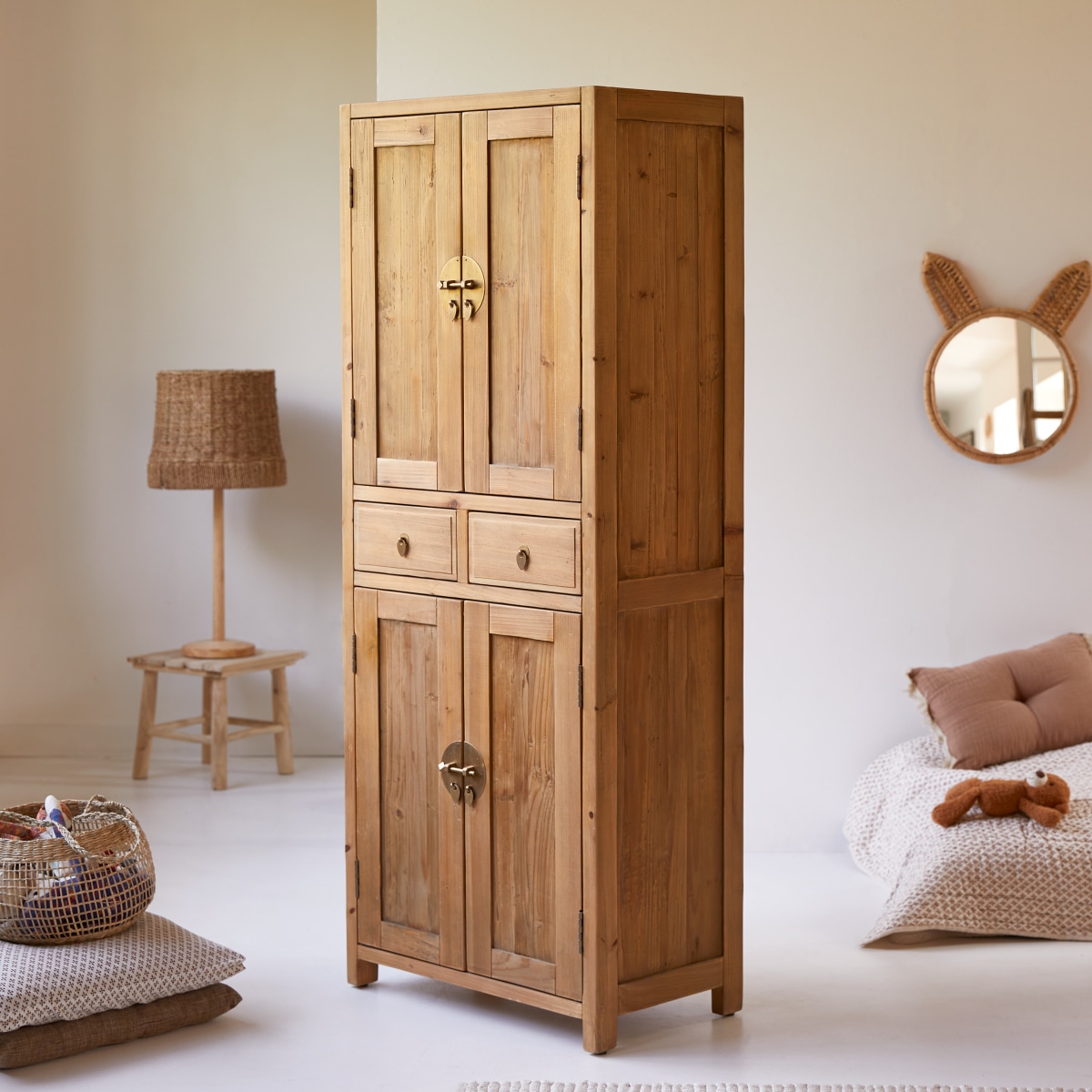 Yuki - Kinderschrank Natur aus massiver Recycling-Kiefer