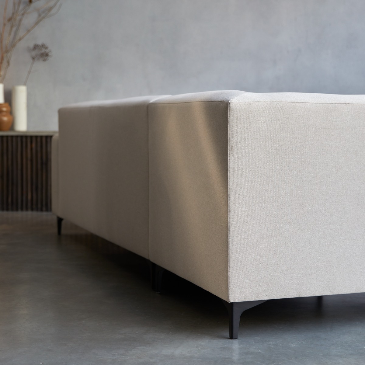 Lars - Sofa mit Ecke links und ecrufarbenem Stoffbezug 295 x 185 cm ,5-Sitzer