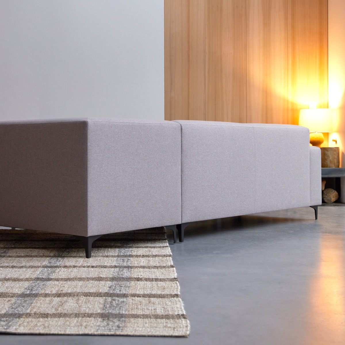 Lars - Ecksofa mit Eckelement rechts und taupegrauem Stoffbezug 295 × 185 cm