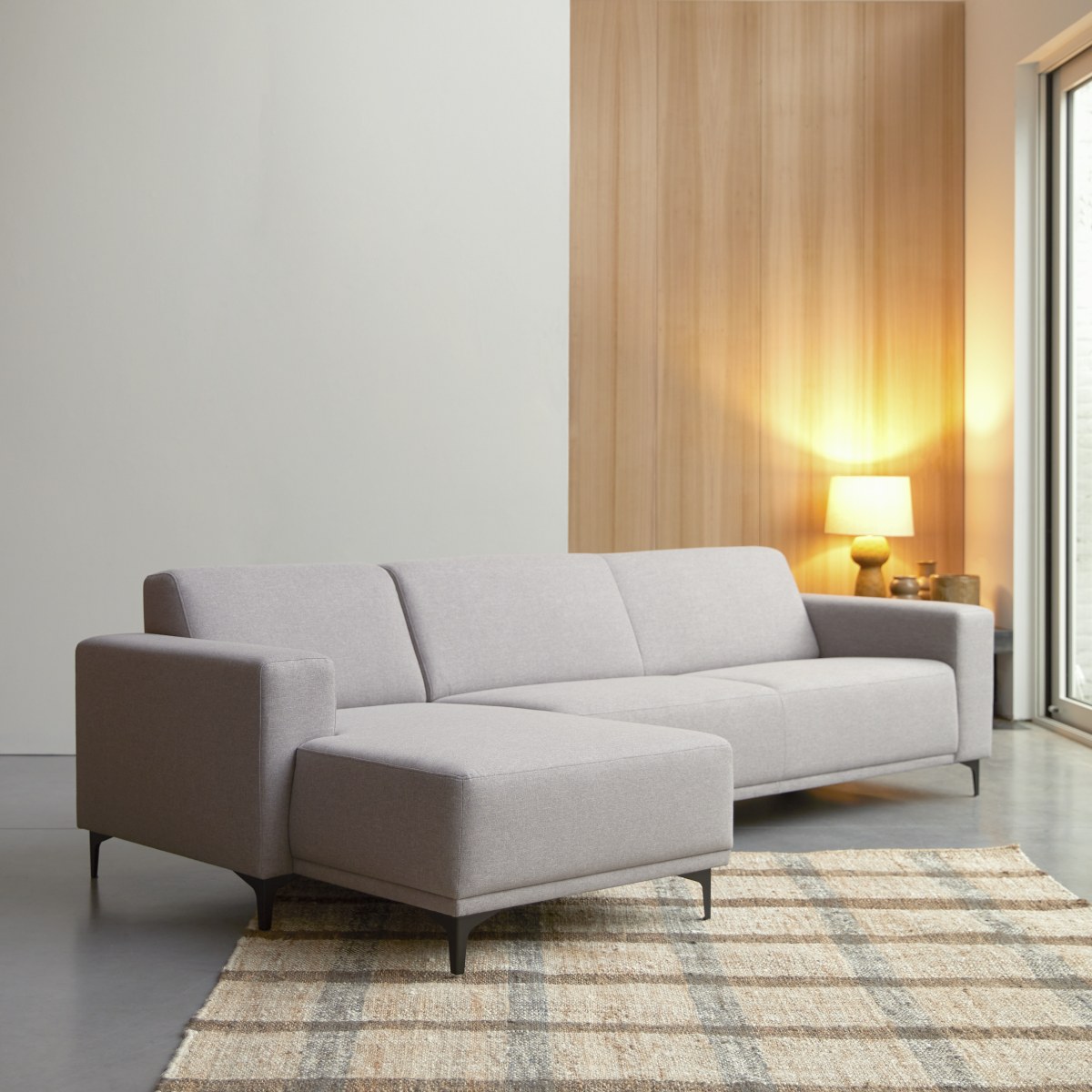 Lars - Ecksofa mit Eckelement links und taupegrauem Stoffbezug 300 x 150 cm ,5-Sitzer