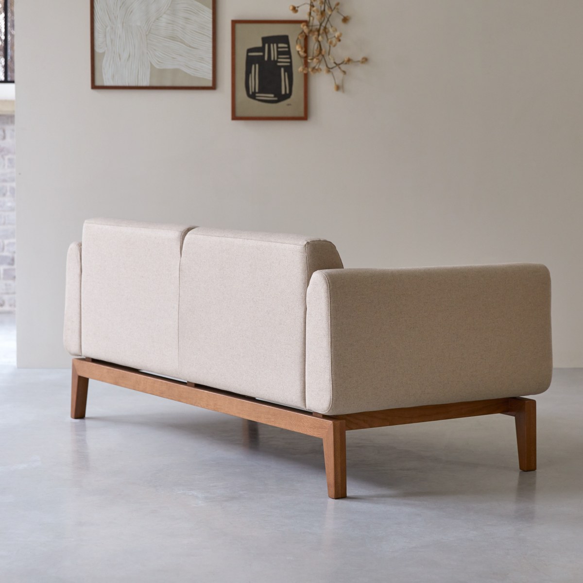 Bjorn - 2-Sitzer-Sofa mit massivem Eichenholzgestell und Ecru-Wolle Stoffbezug