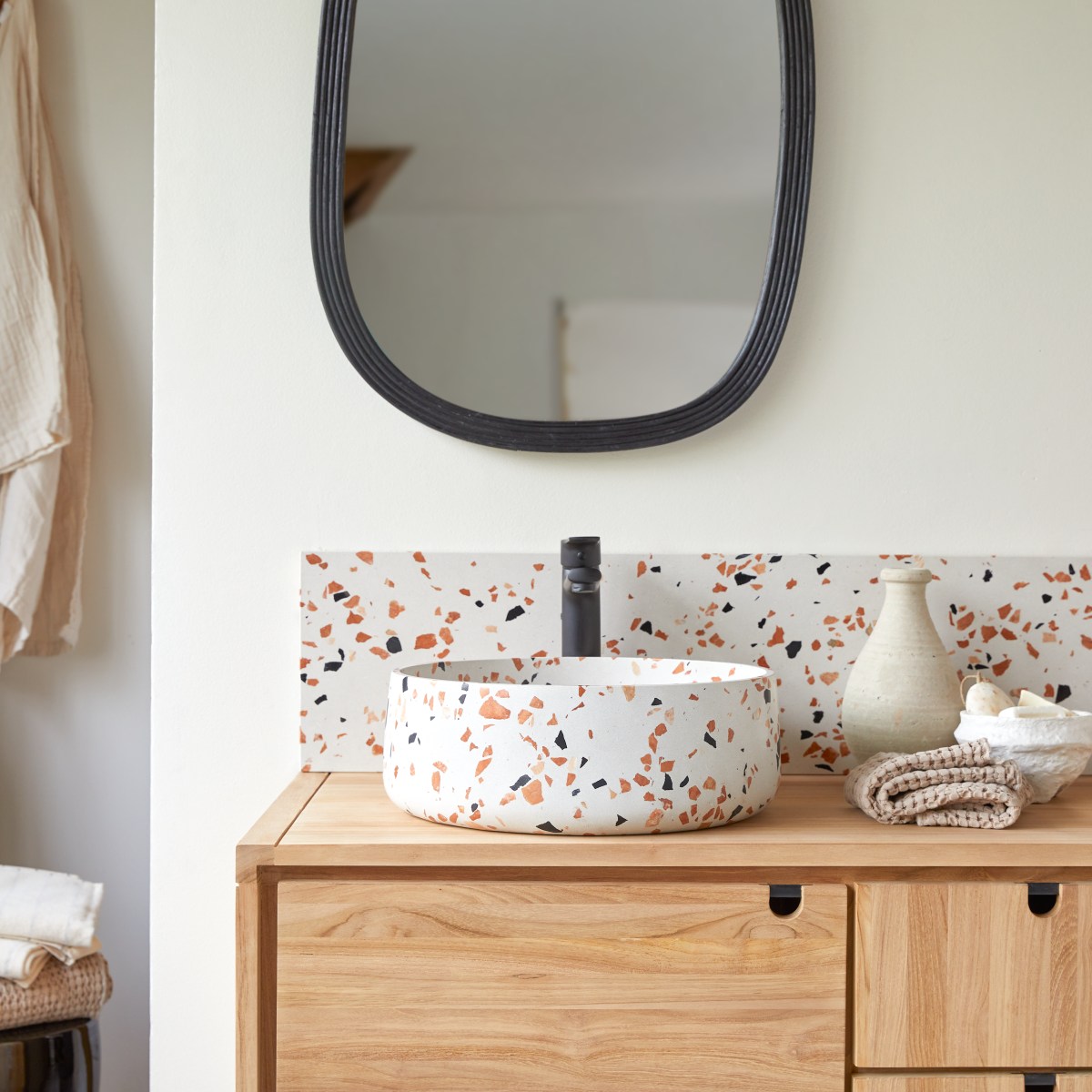 Milos - Rundes Waschbecken aus Premium-Terrazzo Brown ∅ 40 cm