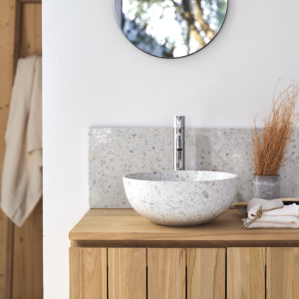 Elea - Rundes Waschbecken aus Premium-Terrazzo in Moon ∅ 32 cm