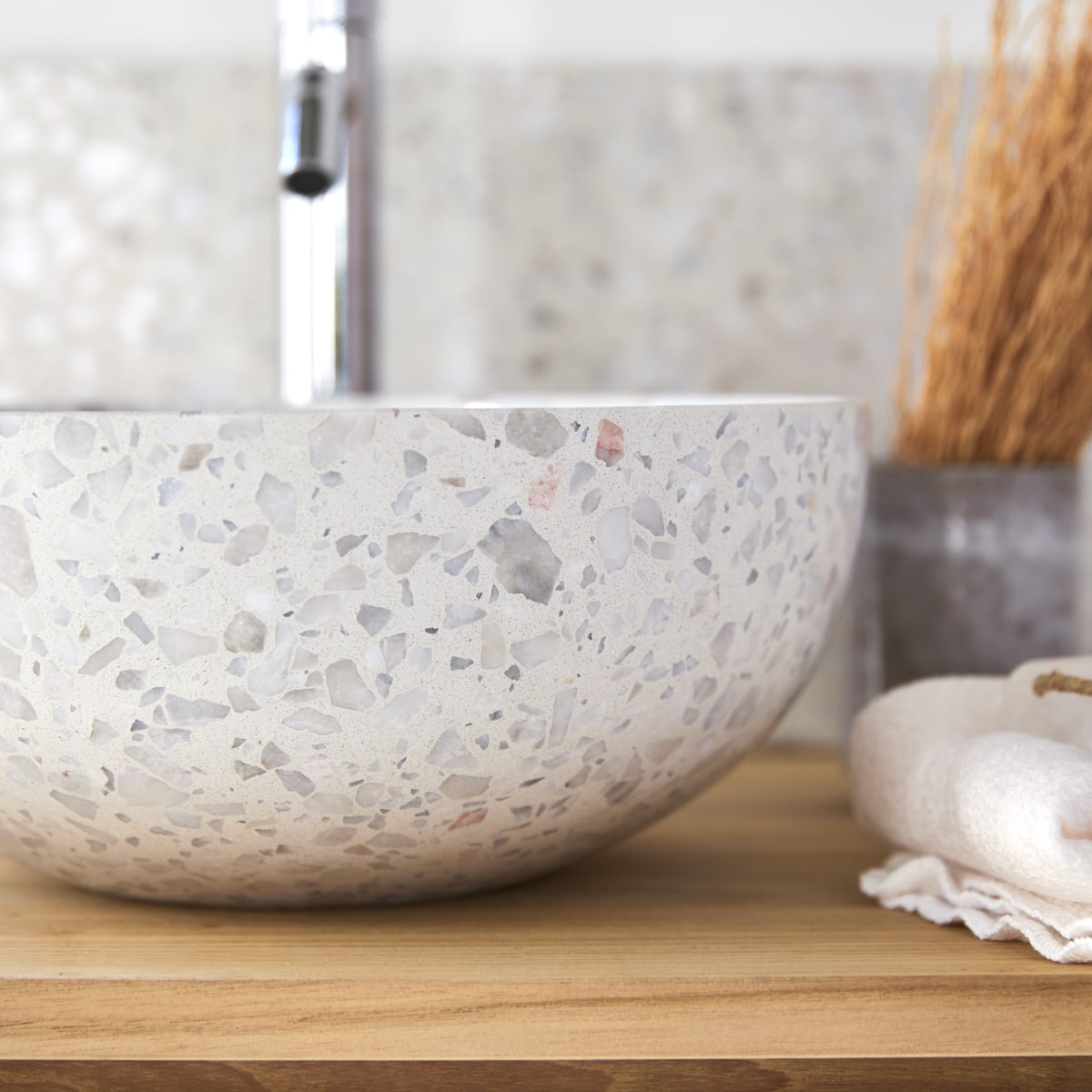 Elea - Rundes Waschbecken aus Premium-Terrazzo in Moon ∅ 32 cm