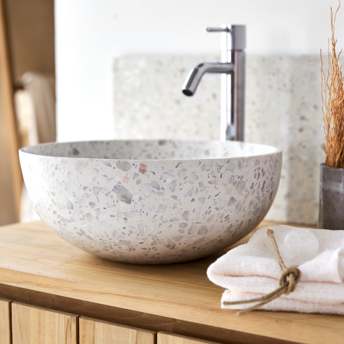 Elea - Rundes Waschbecken aus Premium-Terrazzo in Moon ∅ 32 cm