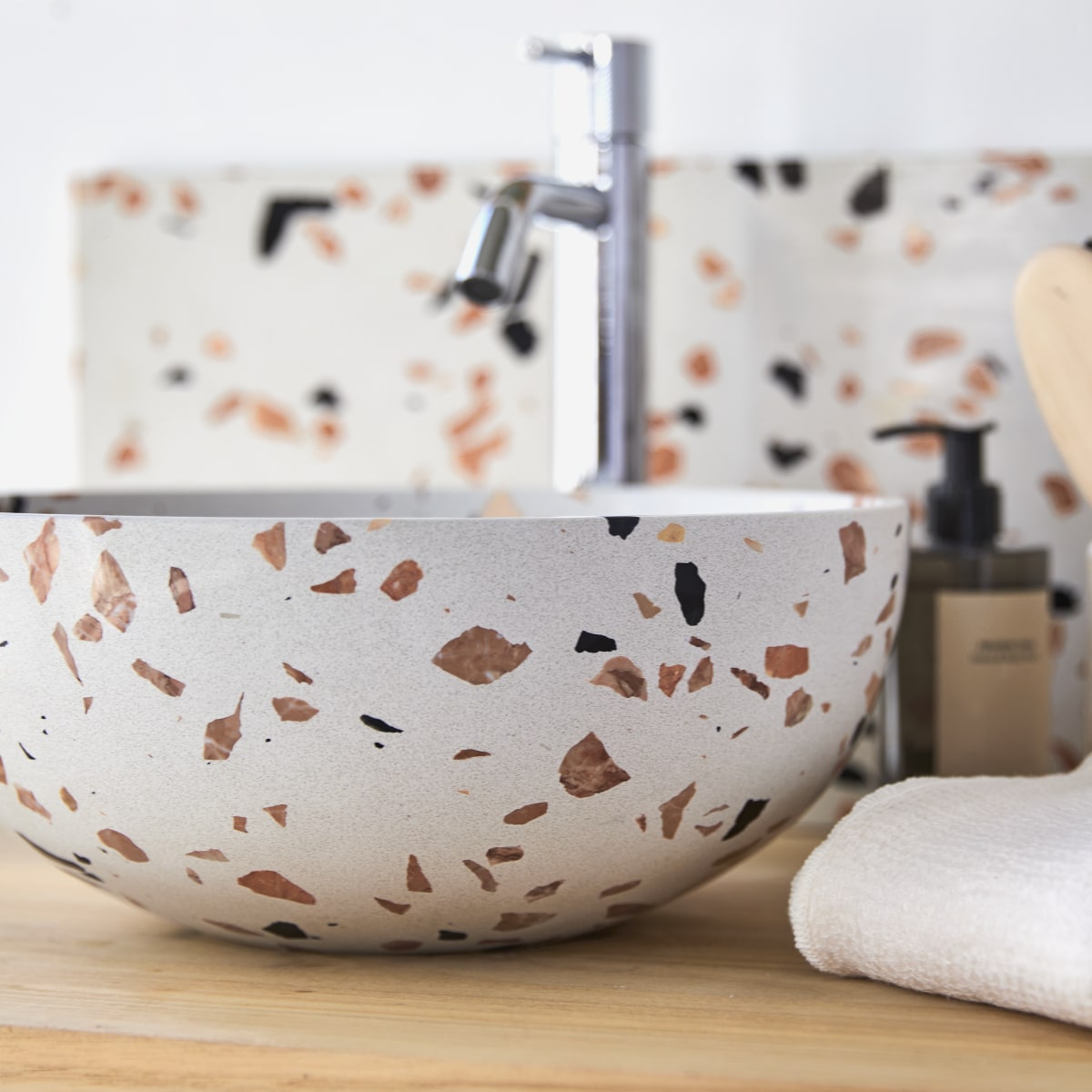 Elea - Vasque ronde en terrazzo premium brown ∅ 32 cm