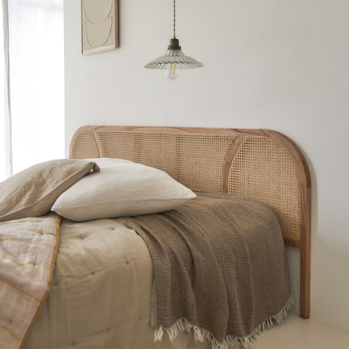 Billie - Solid mindi wood and cane headboard, 200 cm
