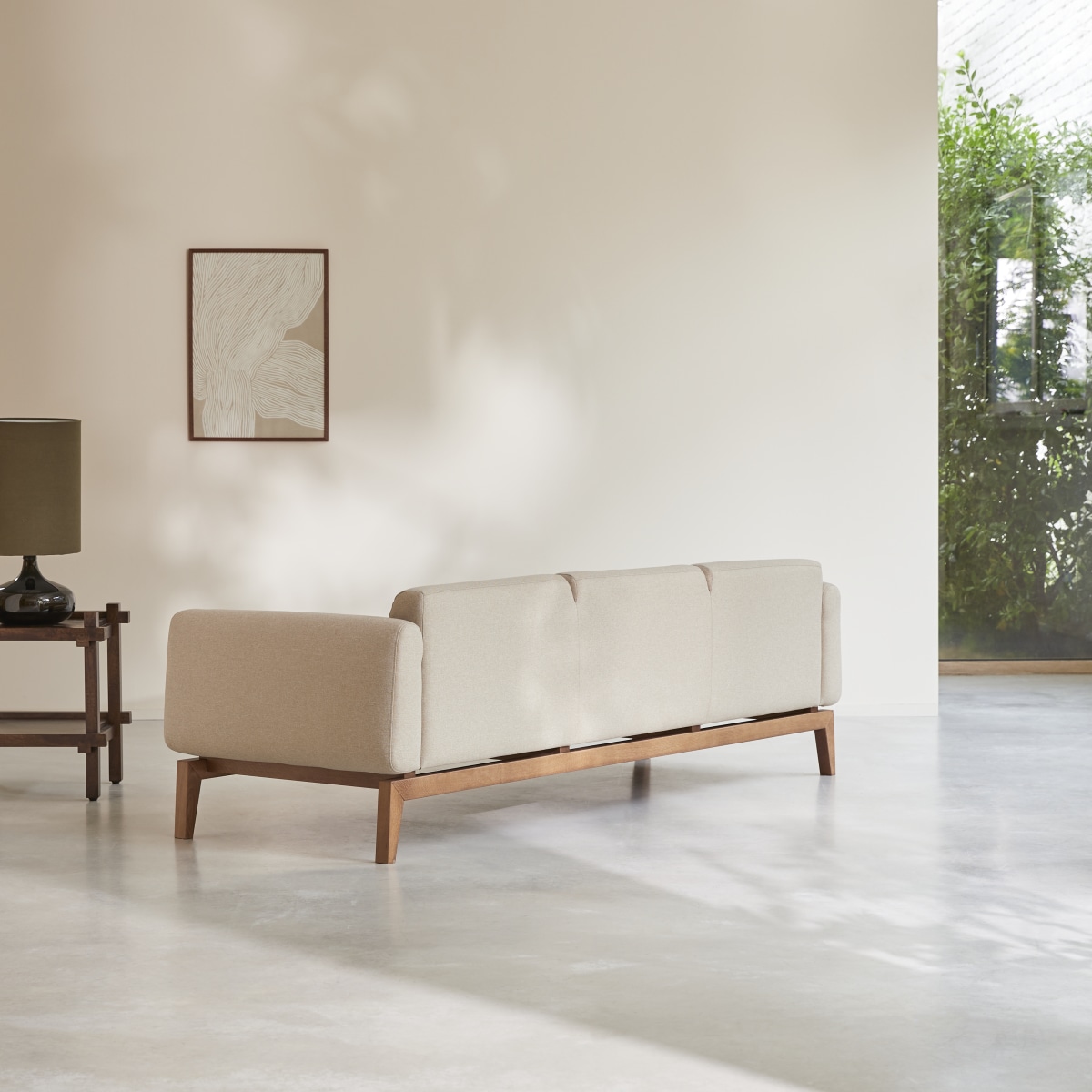 Bjorn - 3-Sitzer-Sofa mit massivem Eichenholzgestell und ecrufarbenem Stoffbezug