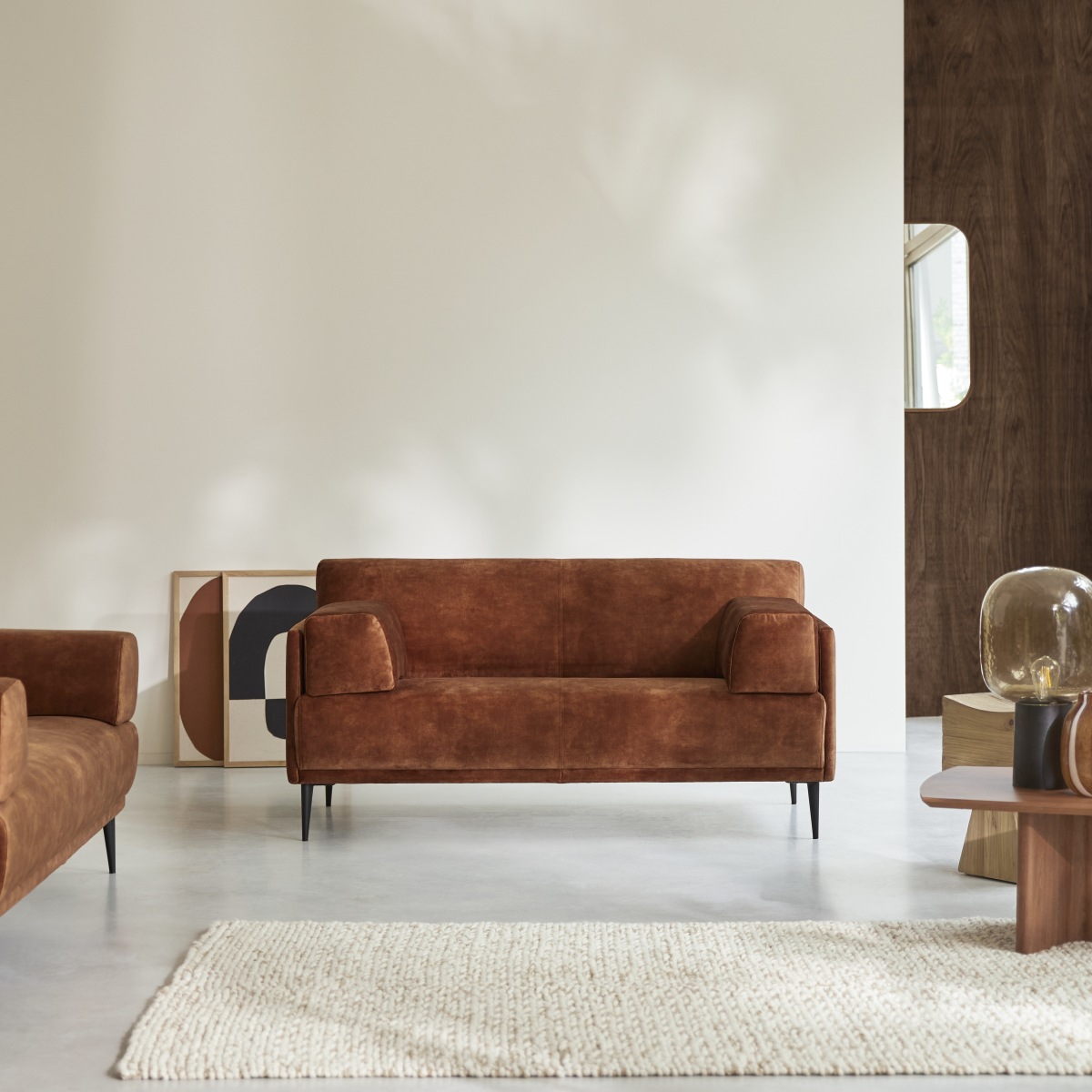 Finn - Sofa aus terracottafarbenem Samt 2-3-Sitzer