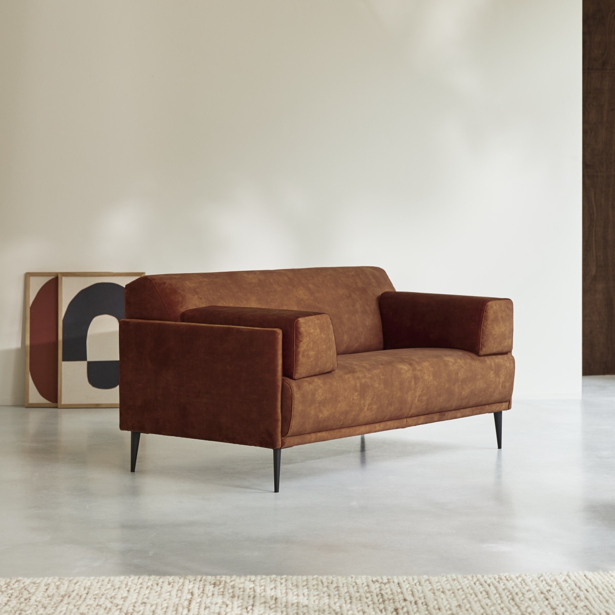 Finn - Sofa aus terracottafarbenem Samt 2-3-Sitzer