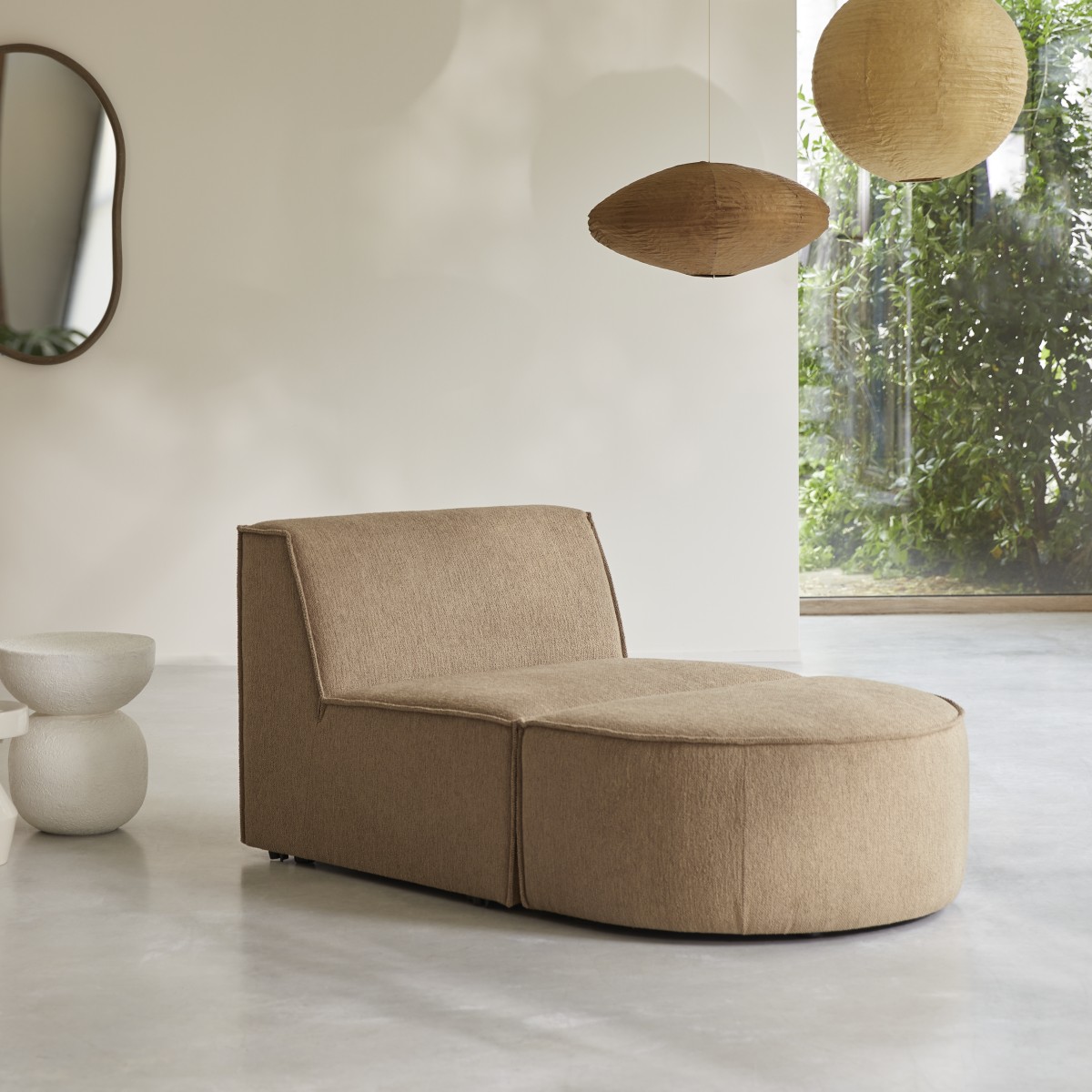 Dario - Lounge-Modulsessel aus camelfarbenem Stoff