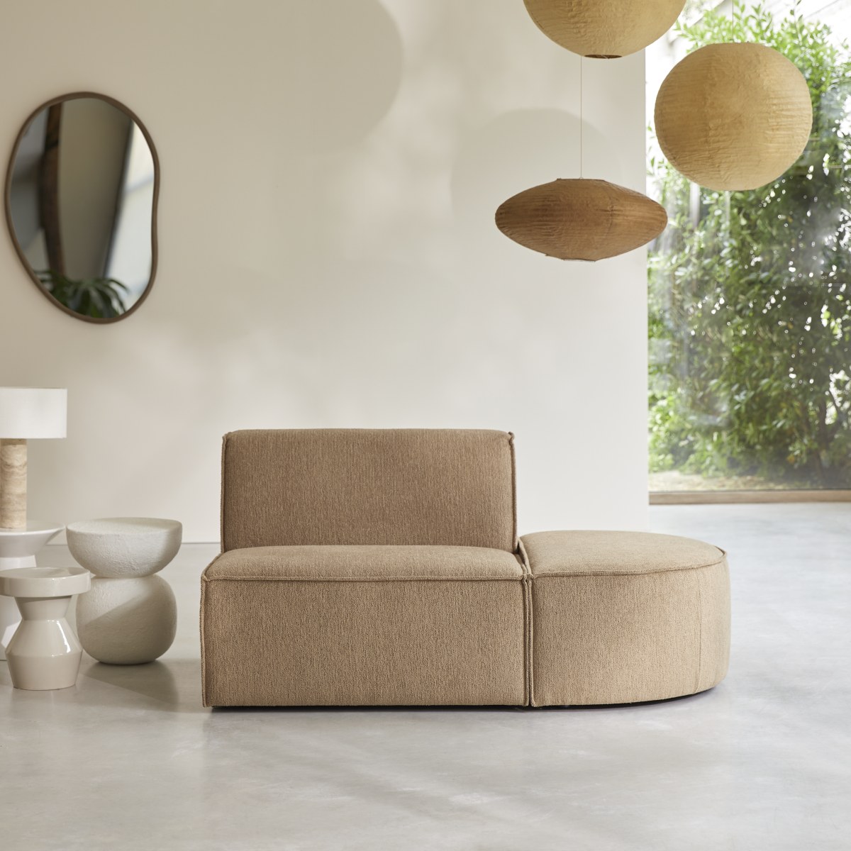Dario - Lounge-Modulsessel aus camelfarbenem Stoff