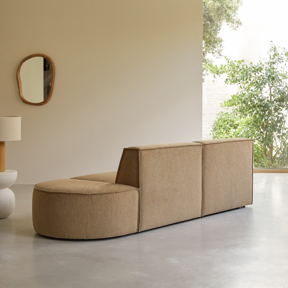 Dario - Modulares 2-Sitzer-Sofa und abgerundet aus camelfarbenem Stoff