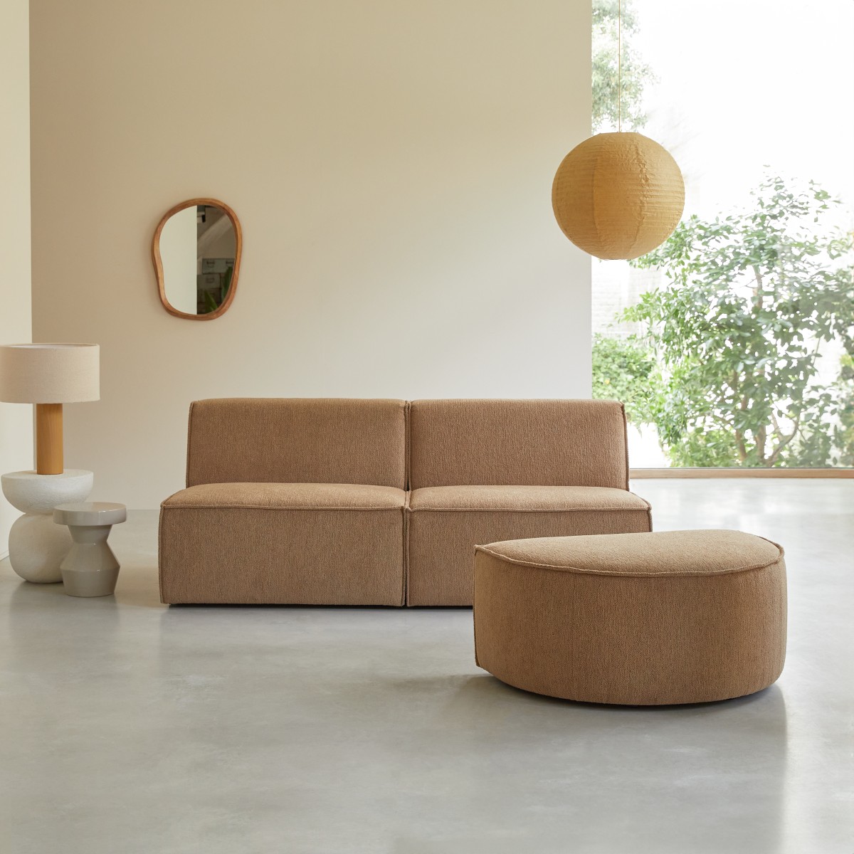 Dario - Modulares 2-Sitzer-Sofa und abgerundet aus camelfarbenem Stoff