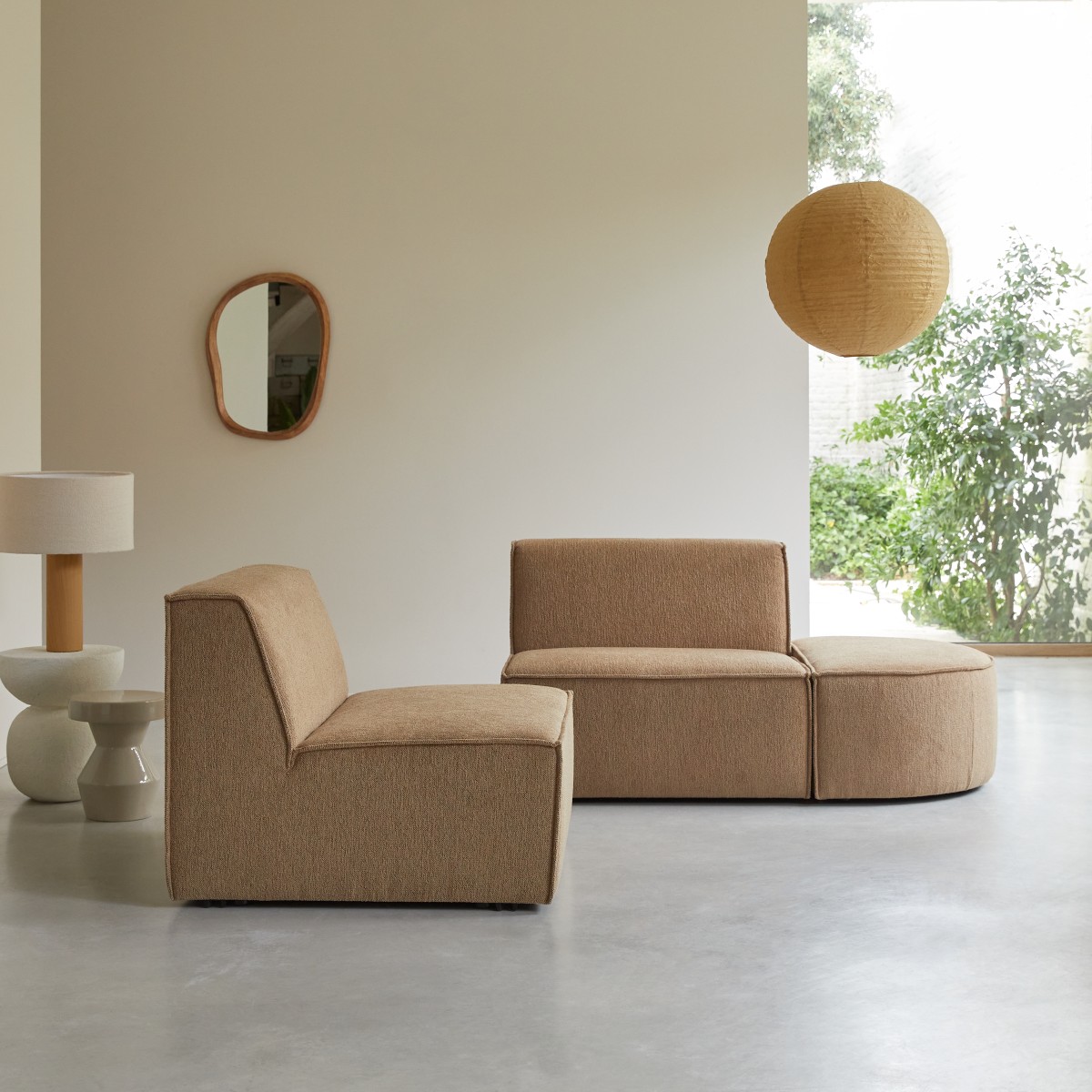 Dario - Modulares 2-Sitzer-Sofa und abgerundet aus camelfarbenem Stoff