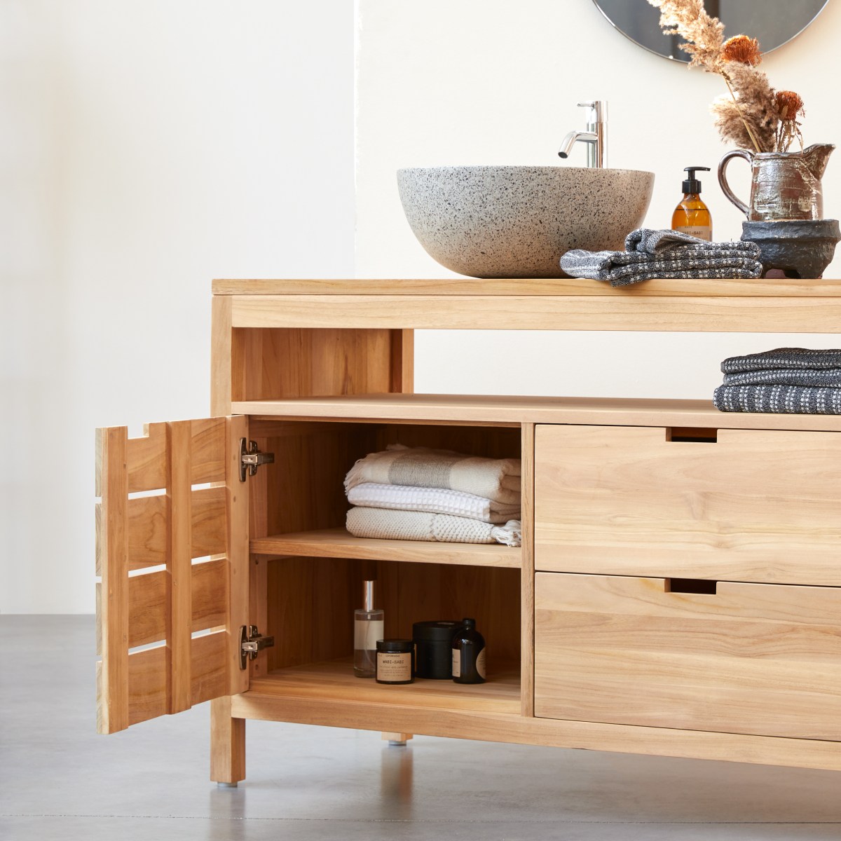 Serena - Waschtischunterschrank aus massivem Teakholz 165 cm