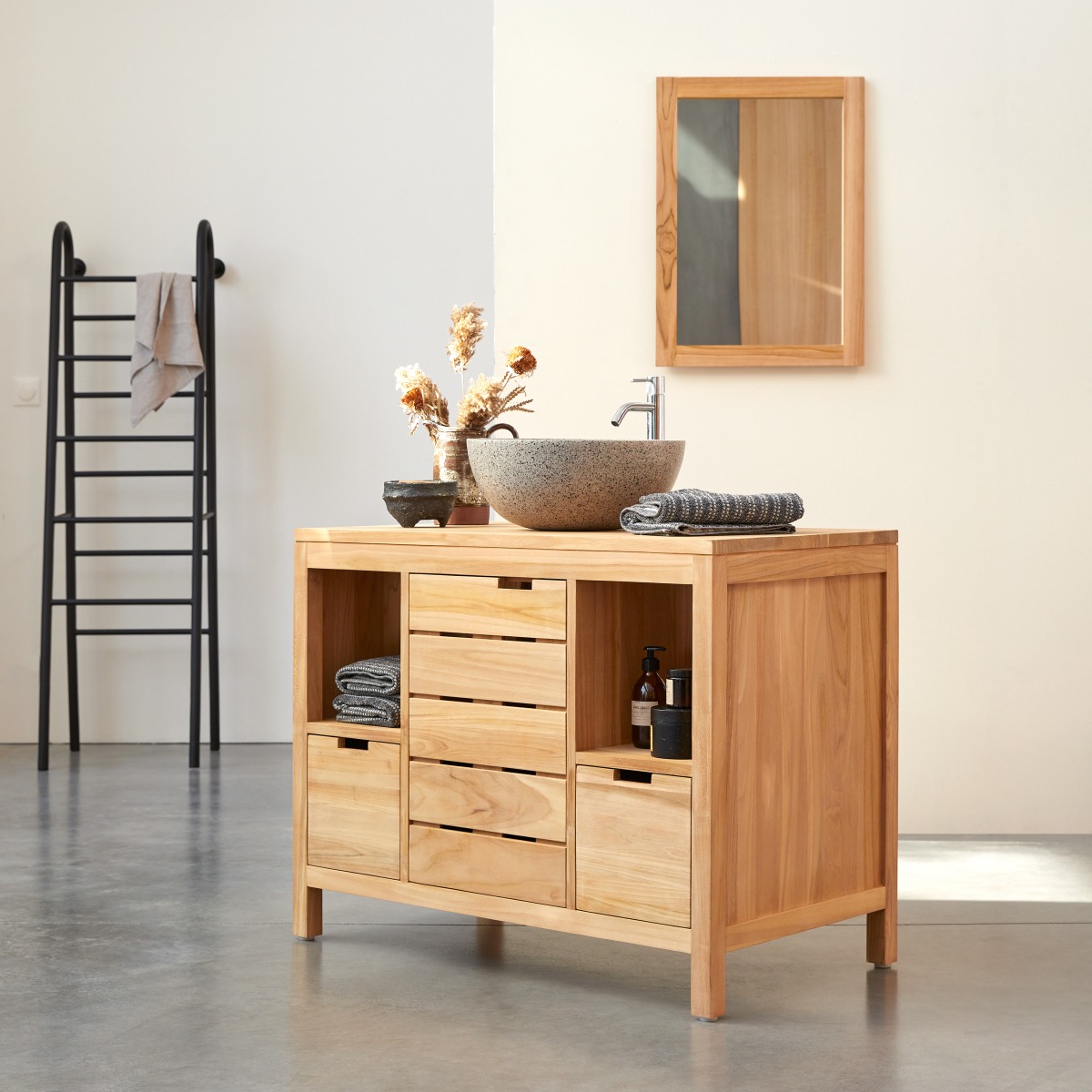 Serena - Waschtischunterschrank aus massivem Teakholz 100 cm