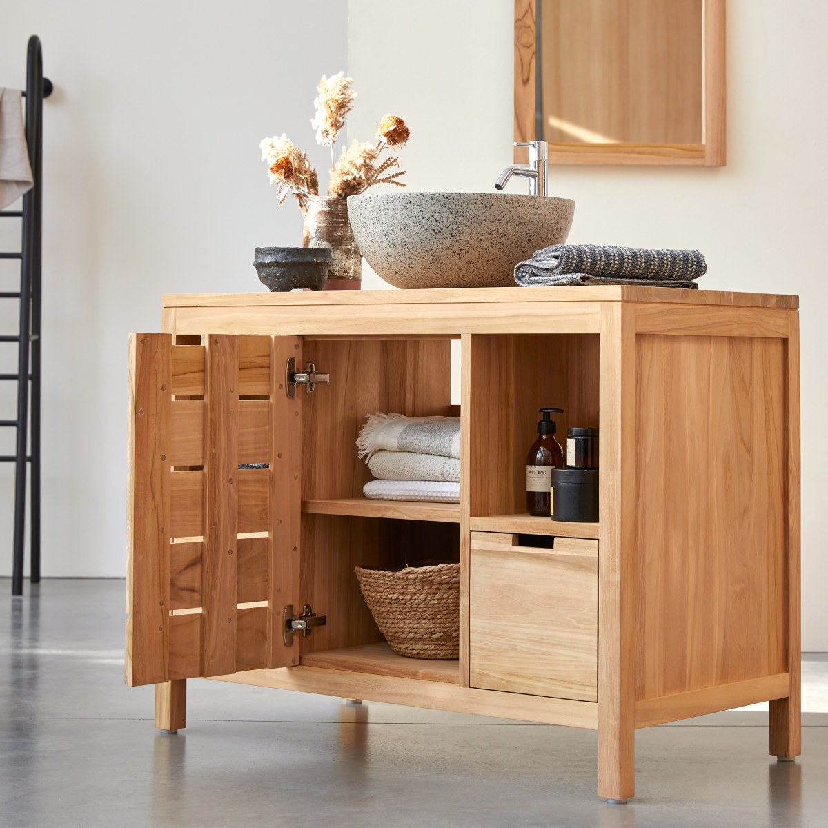 Serena - Waschtischunterschrank aus massivem Teakholz 100 cm