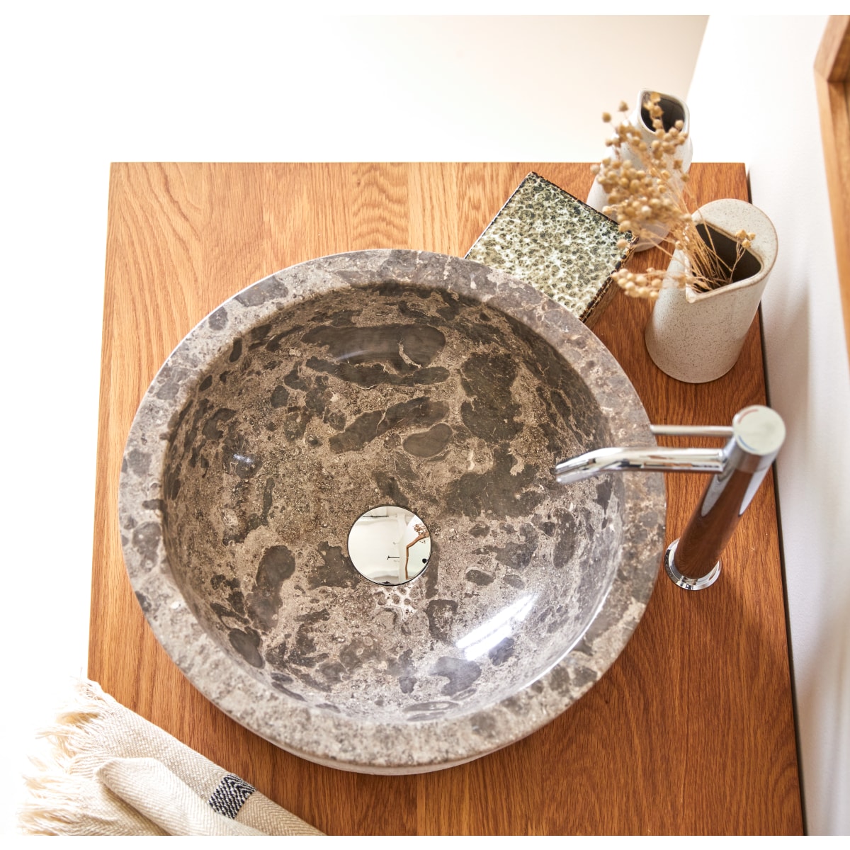 Exo Stri - Waschbecken aus Marmor grey ∅ 40 cm